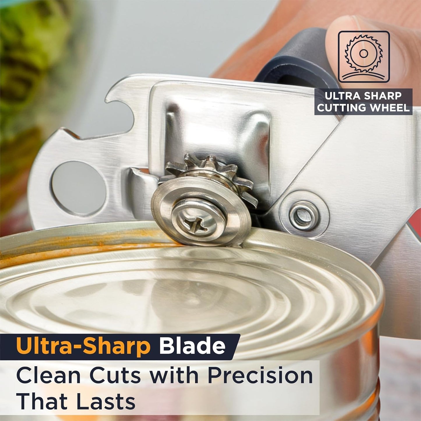 PRO Hand Held Can Opener – Smooth Edge Can Opener Manual & Bottle Opener, Heavy Duty Stainless Steel Can Openers, Effortless Turn Knob, Sharp Blade for Easy Cutting, Non-Slip Ergonomic Handle