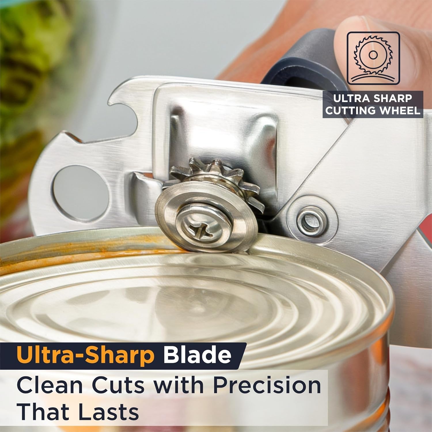 PRO Hand Held Can Opener – Smooth Edge Can Opener Manual & Bottle Opener, Heavy Duty Stainless Steel Can Openers, Effortless Turn Knob, Sharp Blade for Easy Cutting, Non-Slip Ergonomic Handle