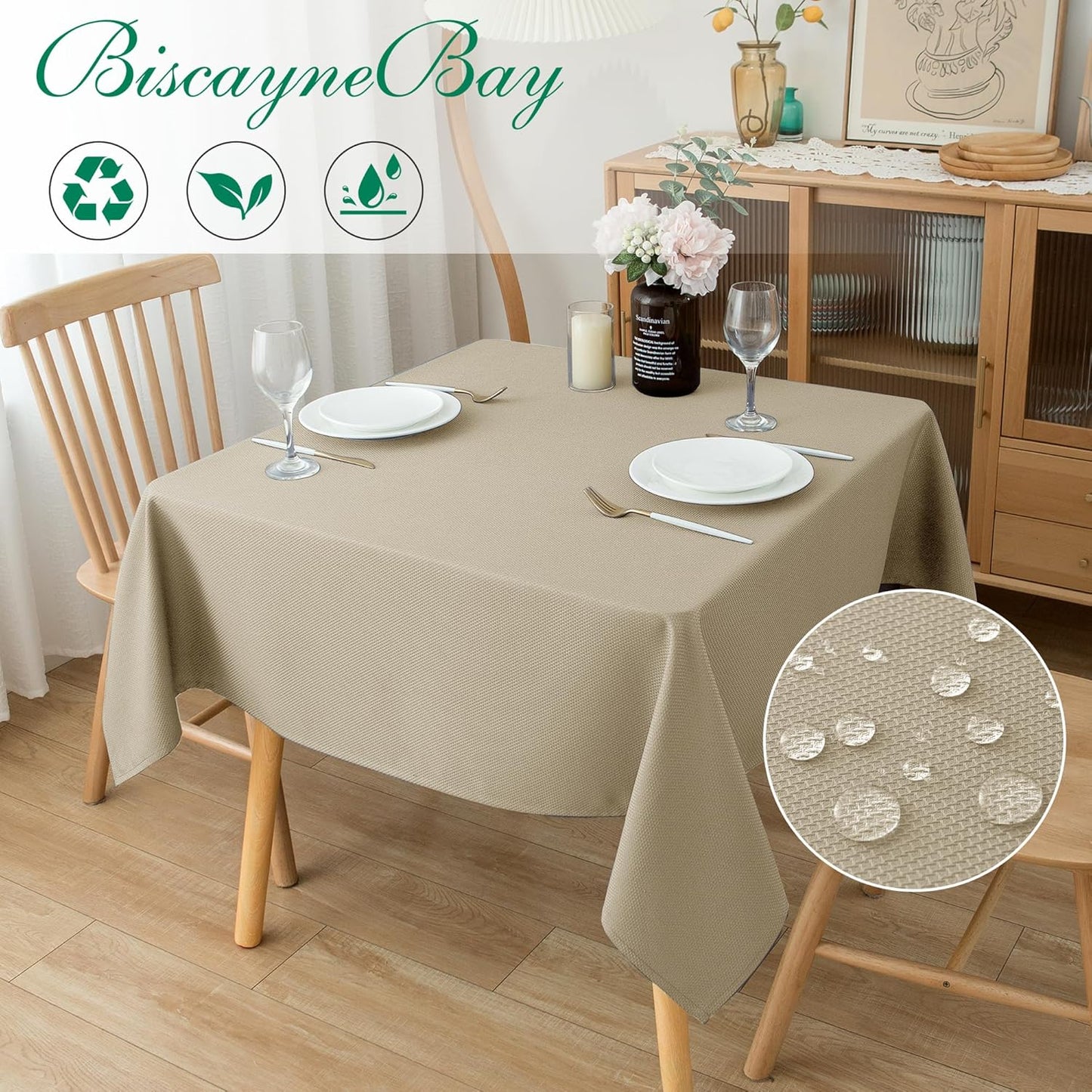 Textured Fabric Square Tablecloths 54X54 Inches, Natural Water Resistant Spill Proof Table Cloth Washable Small Card Folding Table Covers for Dining, Kitchen, Wedding and Parties