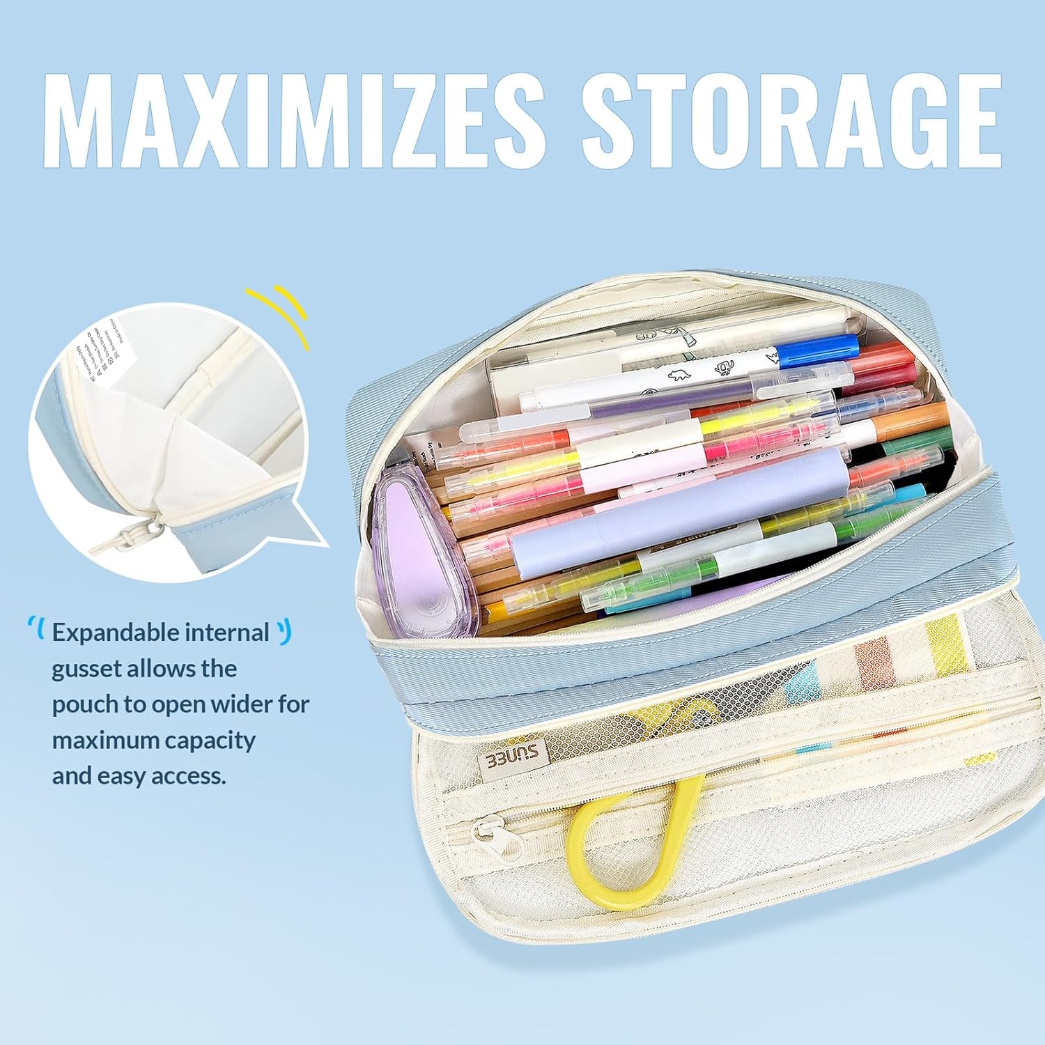 Pencil Case, Large Capacity Pencil Pouch, Aesthetic Pen Bag Office Stationery Organizer Simple Sturdy Multifunctional for Teen Girls Women Men, Blue