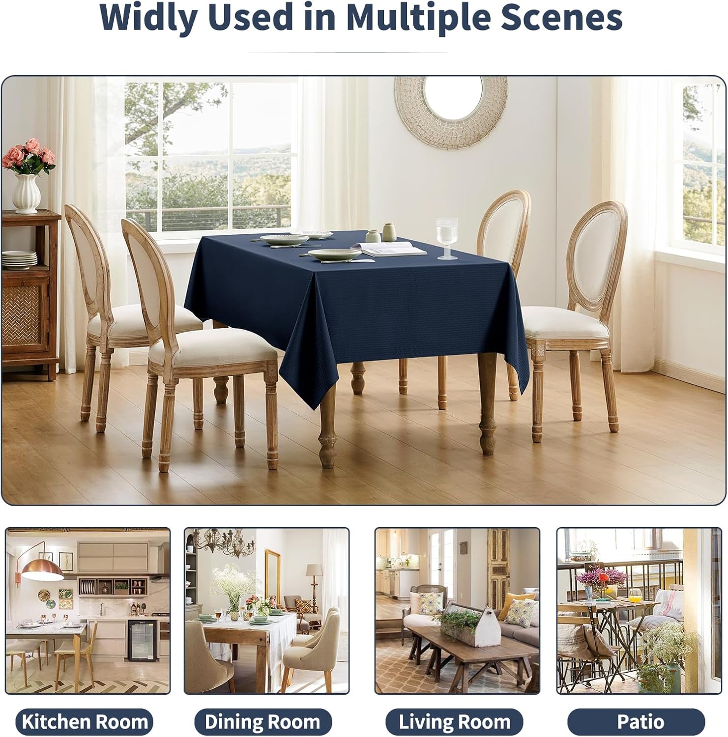 Rectangle Tablecloth Weaved Textured Water Resistant Spill Proof Table Cloth, Decorative Fabric Wrinkle Free Table Cover for Events and Dinner, 60 X 84 Inch, Navy Blue