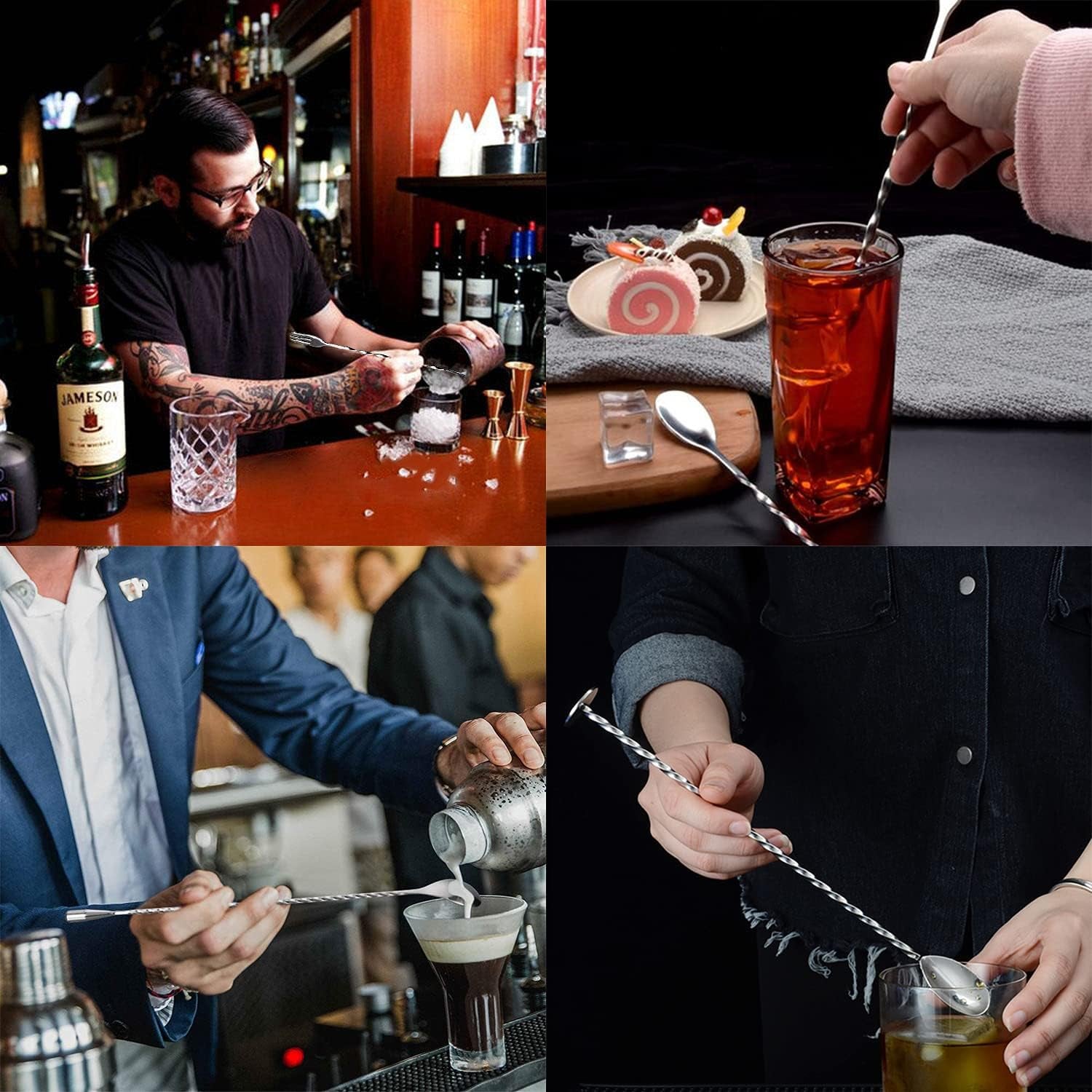 3 Pcs Cocktail Mixing Spoons 12-Inch Bar Spoon Long Stirring Spoon Drink Stirrers Cocktail Spoons for Tea, Coffee, Ice Cream, Juice, Drinks, Milkshakes