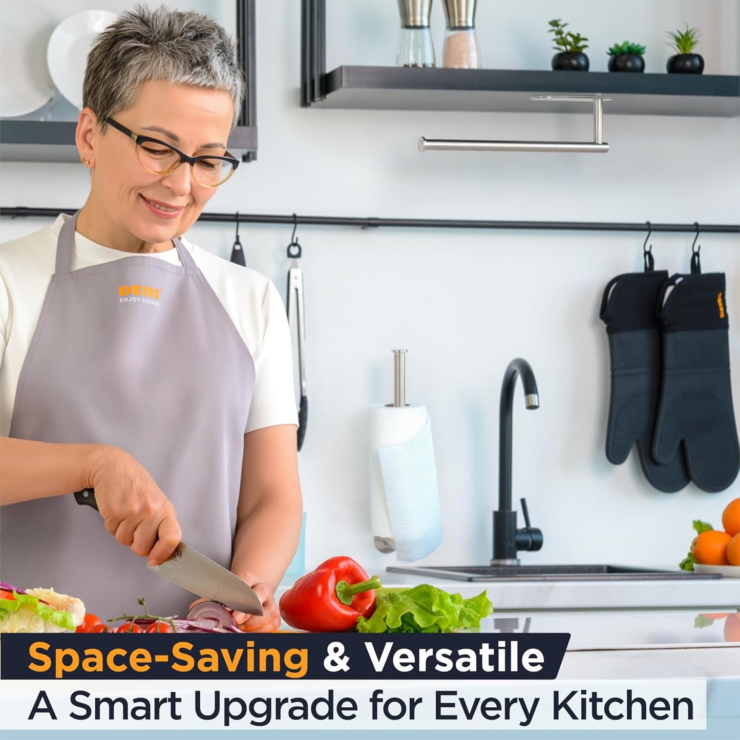 Pro Paper Towel Holder – under Cabinet, Wall Mount, or Countertop – Rust-Resistant Stainless Steel, One-Handed Tear Design, Space-Saving Paper Towel Dispenser, Towel Holder for Kitchen