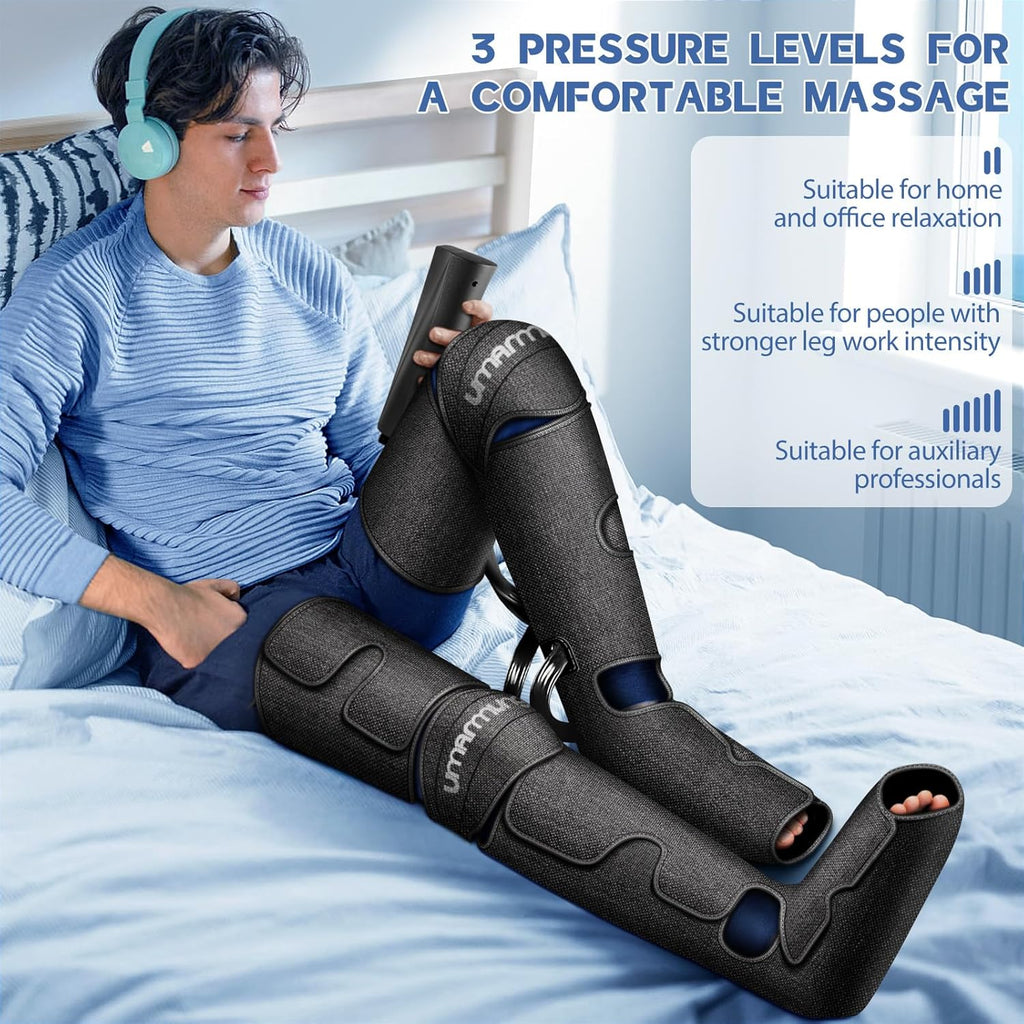 Air Compression Leg Massager with Heat - Ideal Christmas, Mother'S Day and Father'S Day Gifts for Men, Women, Dad, Mom - Relieves Foot and Knee Pain, Eases Varicose Veins, Cramps, Swelling and Edema