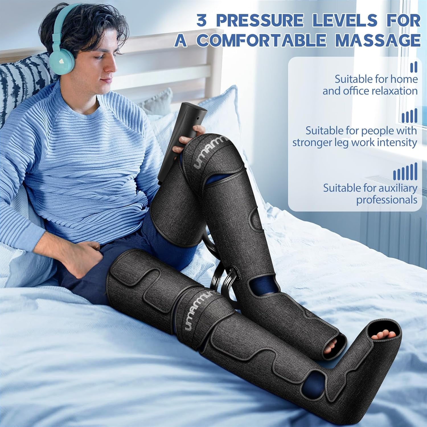 Air Compression Leg Massager with Heat - Ideal Christmas, Mother'S Day and Father'S Day Gifts for Men, Women, Dad, Mom - Relieves Foot and Knee Pain, Eases Varicose Veins, Cramps, Swelling and Edema