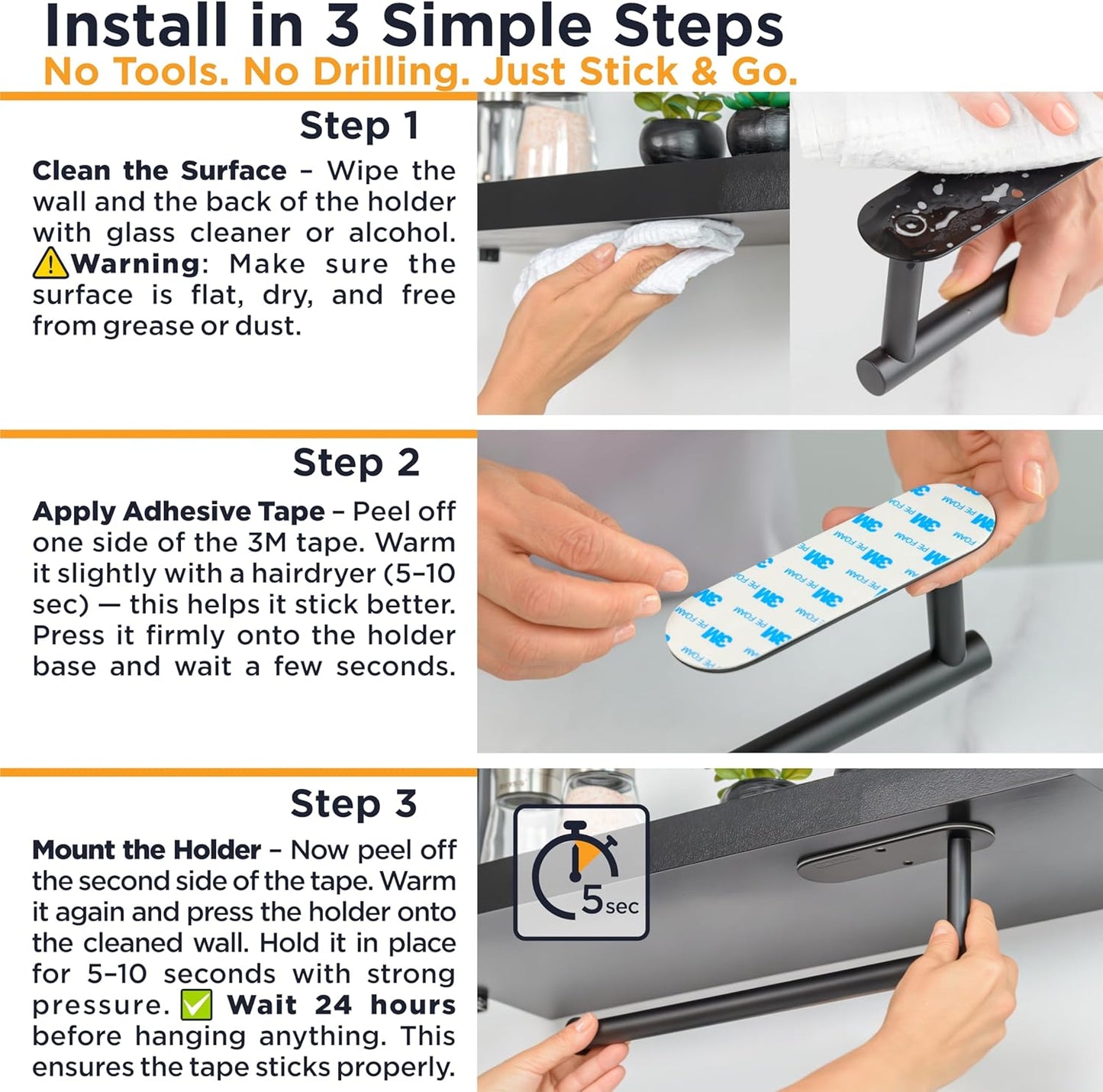 Pro Paper Towel Holder – under Cabinet, Wall Mount, or Countertop – Rust-Resistant Stainless Steel, One-Handed Tear Design, Space-Saving Paper Towel Dispenser, Towel Holder for Kitchen