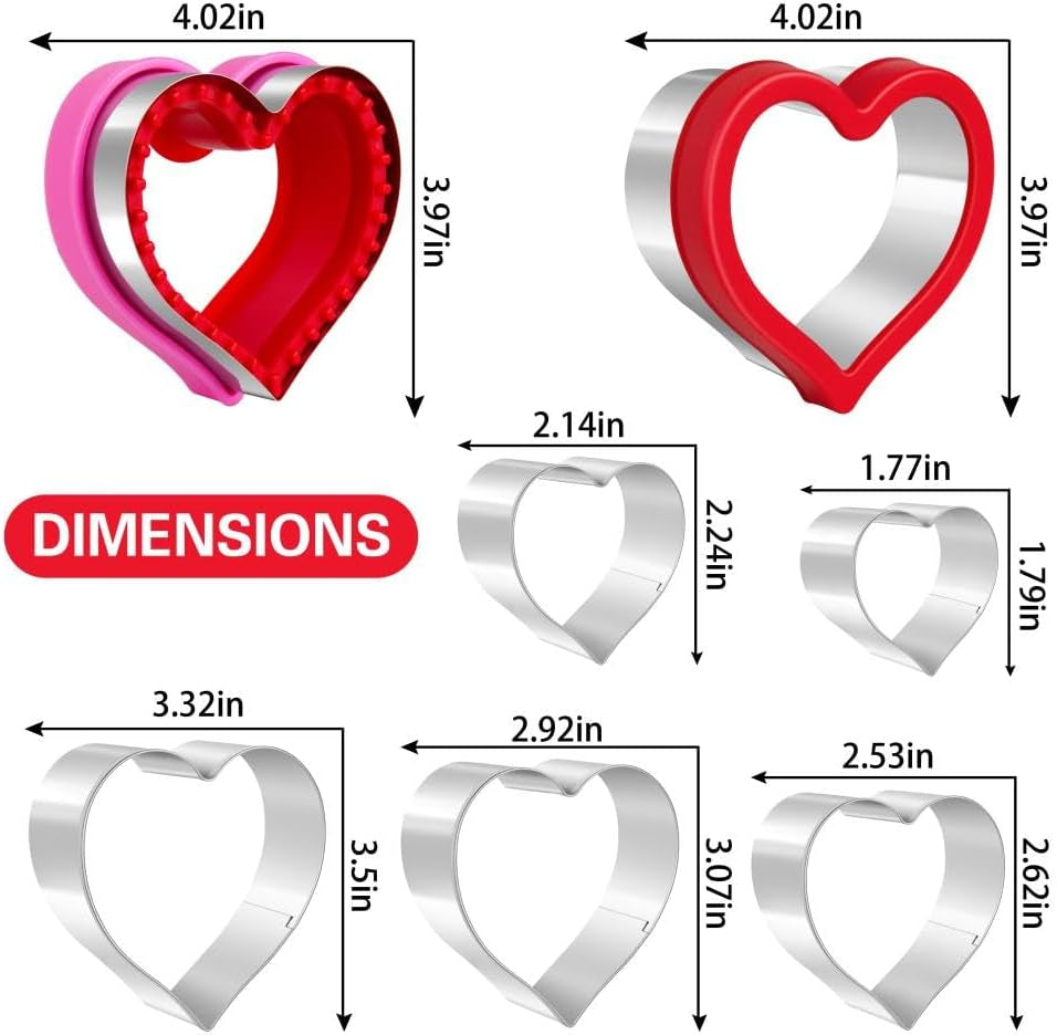 Heart Cookie Cutter Set, 8 Pieces Valentines Day Heart Cookie Cutter, Sandwich Cutter and Sealer for Kids, Heart Shaped Cookie Cutter for Sandwiches, Pastries, Fruit and Cakes
