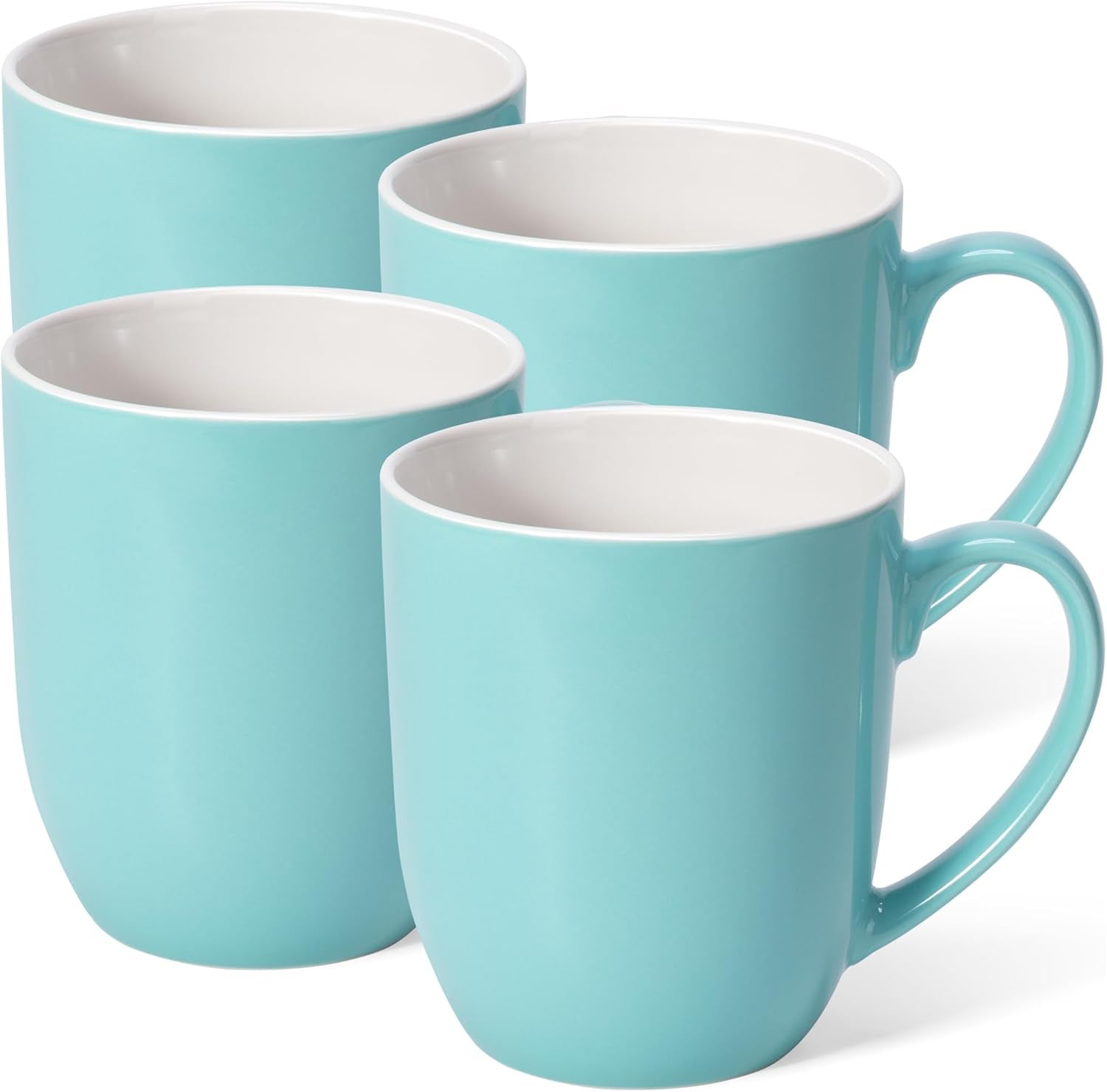 16 Oz Large Coffee Mugs Set of 4 Ceramic Coffee Mug White Coffee Cups Tea Cups Idea Gift for Women Men House Warming Gifts New Home Office, White 4 Pack (Blue)