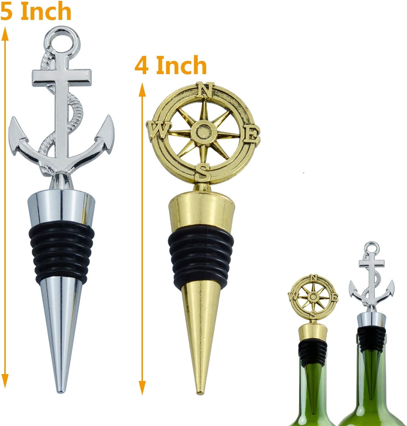 2 Pack Wine and Beverage Bottle Stoppers Stainless Steel Wine Stopper (Anchor and Rudder)
