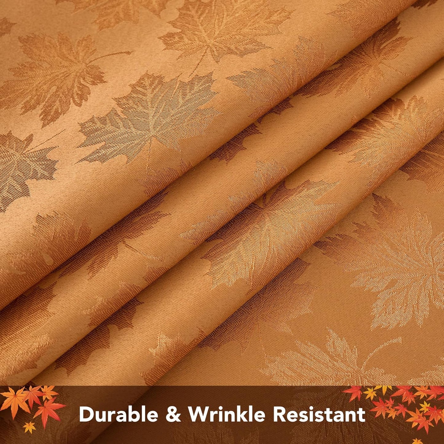 Fall round Tablecloth 60''-Amber Thanksgiving Autumn Harvest Gathering Jacquard Fabric Damask Table Cloth, Small Circle Folding Table Covers Kitchen Dinner Dining Picnic Holiday Parties