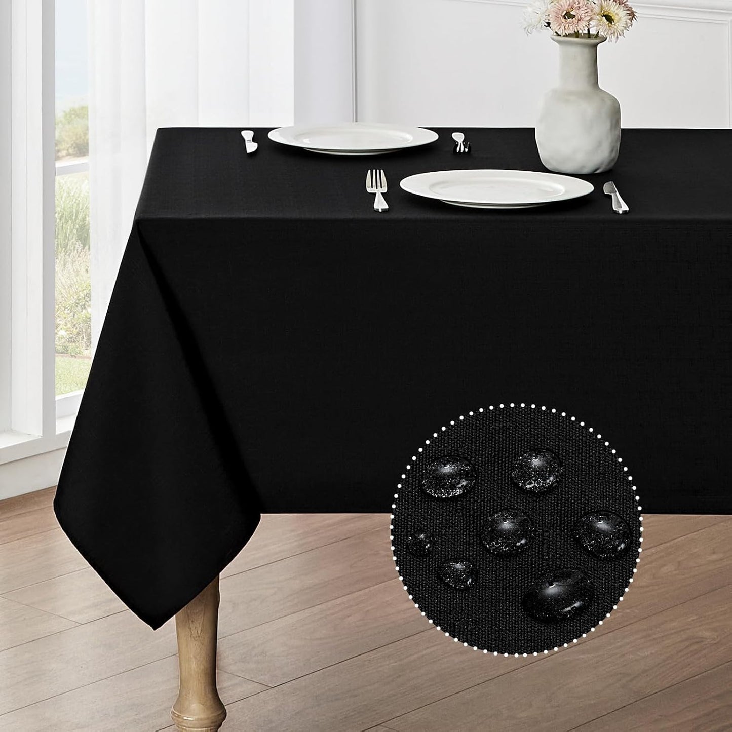 Rectangle Tablecloth Waterproof 52X70 Inch Linen Textured Table Cloth Stain and Wrinkle Resistant Washable, Decorative Fabric Table Cover for Dining, Party and Camping, Black