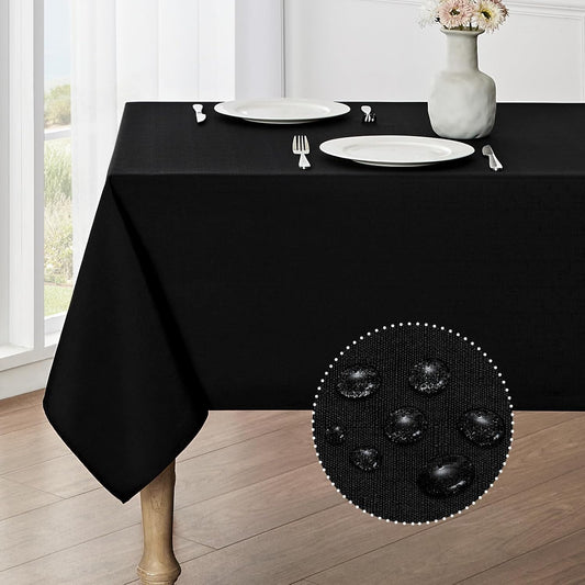 Rectangle Tablecloth Waterproof 52X70 Inch Linen Textured Table Cloth Stain and Wrinkle Resistant Washable, Decorative Fabric Table Cover for Dining, Party and Camping, Black