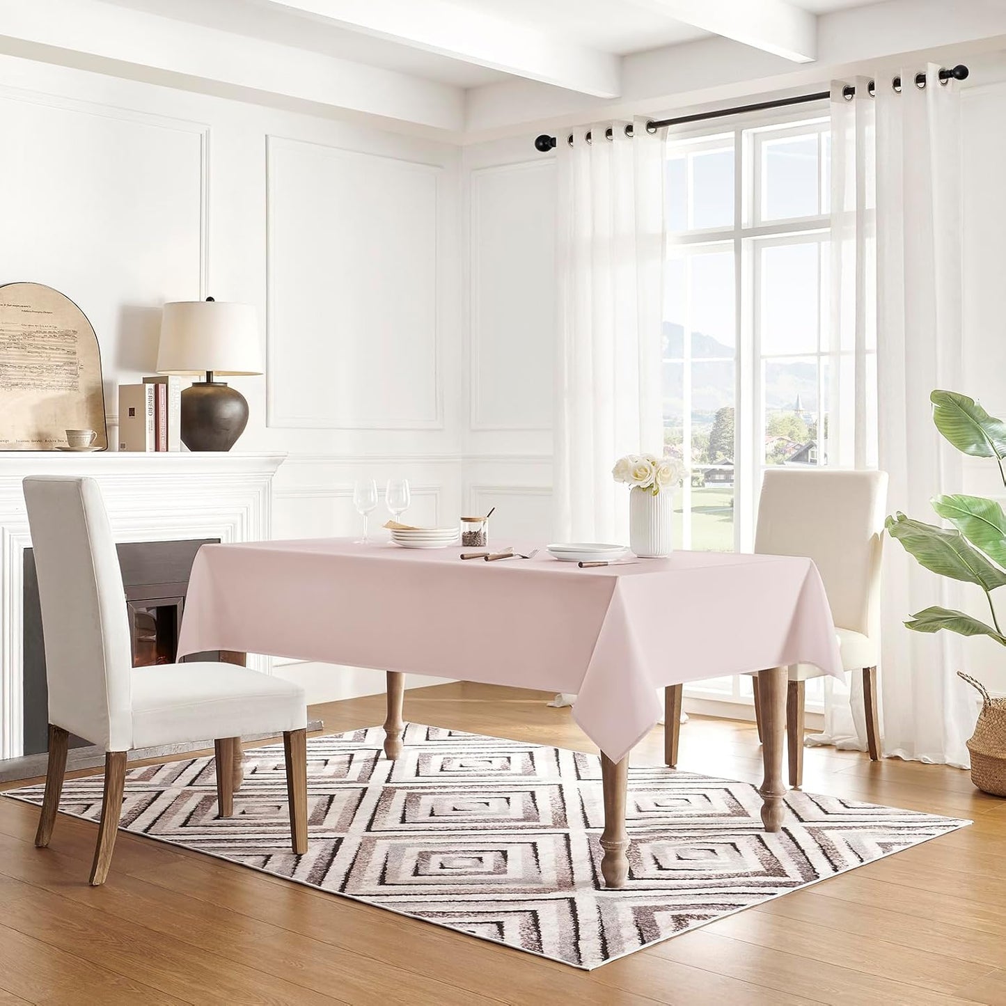 Tablecloth Rectangle Waterproof Spill-Proof Wrinkle-Free Table Cloth Washable, Kitchen Dining Tabletop Decoration, Fabric Table Cover for Indoor and Outdoor Use, 60 X 120 Inch, Pink