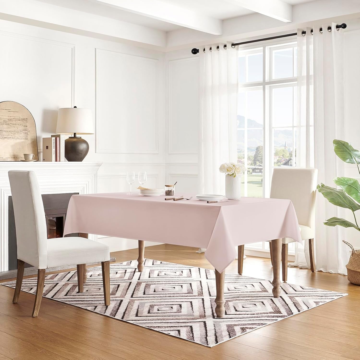 Tablecloth Rectangle Waterproof Spill-Proof Wrinkle-Free Table Cloth Washable, Kitchen Dining Tabletop Decoration, Fabric Table Cover for Indoor and Outdoor Use, 60 X 120 Inch, Pink