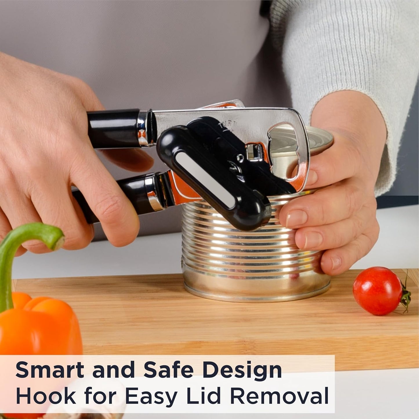 PRO Hand Held Can Opener – Smooth Edge Can Opener Manual & Bottle Opener, Heavy Duty Stainless Steel Can Openers, Effortless Turn Knob, Sharp Blade for Easy Cutting, Non-Slip Ergonomic Handle