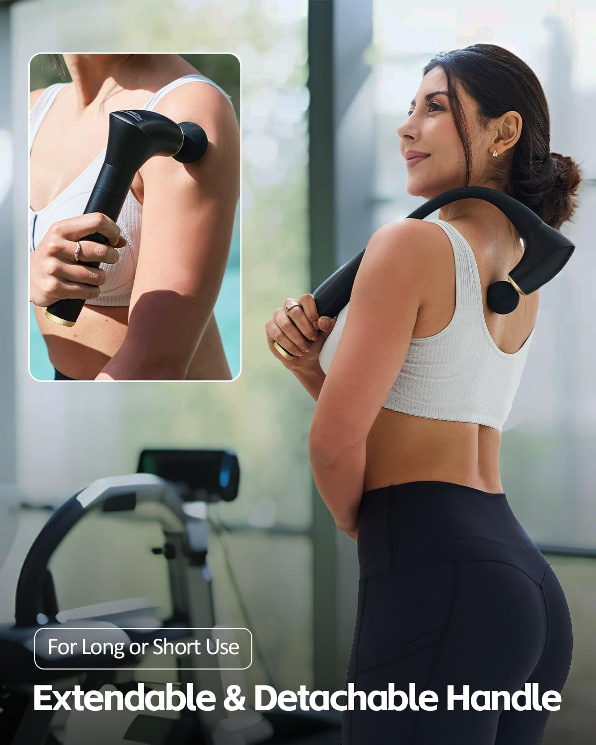 2-In-1 Detachable Percussion Massage Gun with Extension Handle, Back Massager for Pain Relief Deep Tissue Muscle Massager for Arm Shoulder Lower Back Thigh Waist, Gifts for Women, FSA-HSA Eligible