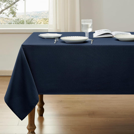 Rectangle Tablecloth Weaved Textured Water Resistant Spill Proof Table Cloth, Decorative Fabric Wrinkle Free Table Cover for Events and Dinner, 60 X 84 Inch, Navy Blue