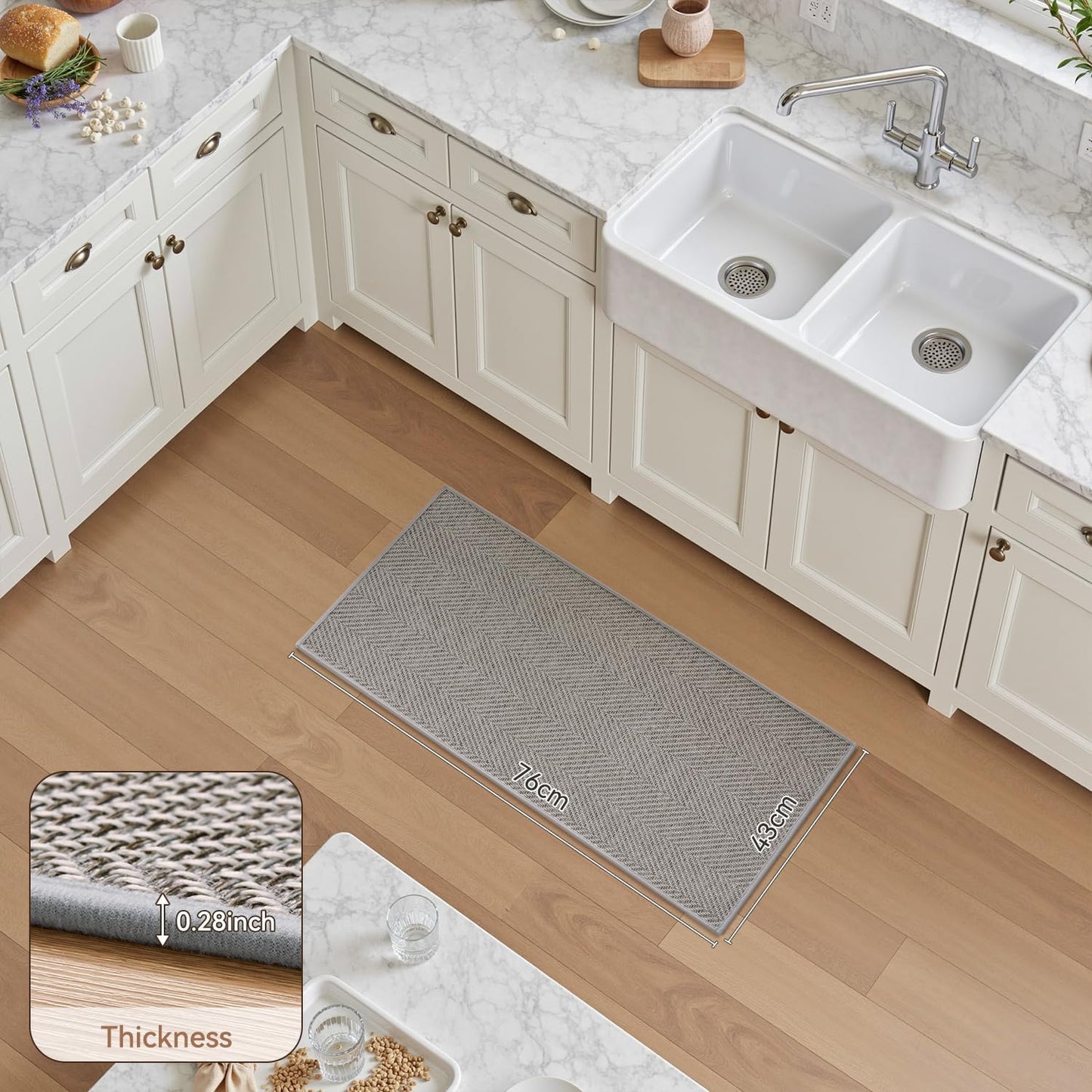 Kitchen Rugs-Non Slip Washable Kitchen Mats for Floor-Absorbent and Easy to Clean Rugs for Kitchen in Front of Sink, Laundry, Office, Home, 17"*30", Grey