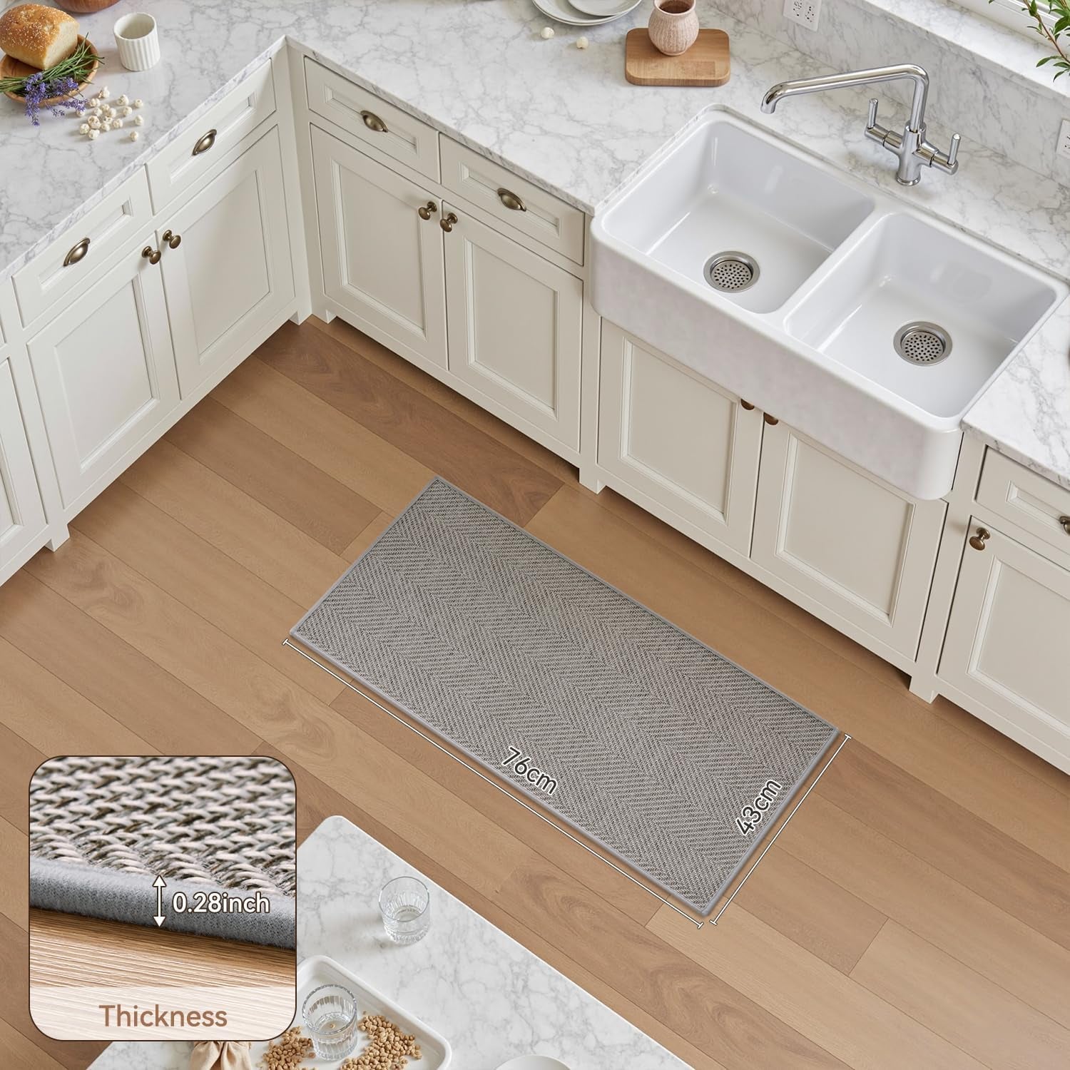 Kitchen Rugs-Non Slip Washable Kitchen Mats for Floor-Absorbent and Easy to Clean Rugs for Kitchen in Front of Sink, Laundry, Office, Home, 17"*30", Grey