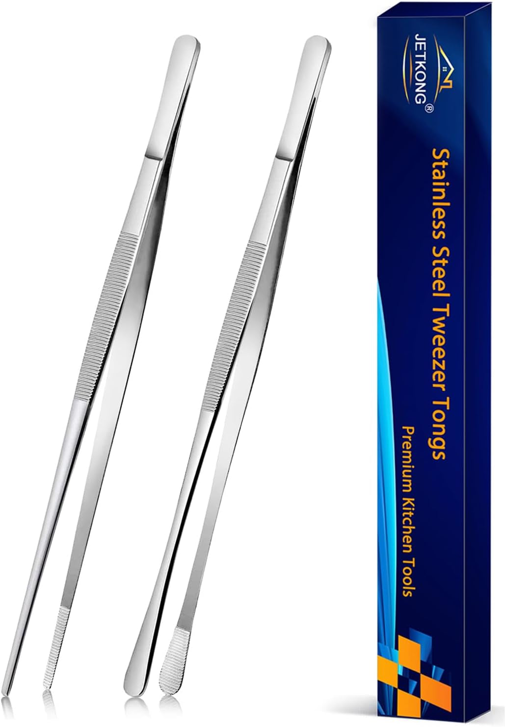 2 Pcs 10-Inch Cooking Tweezers Stainless Steel, Straight Food Tweezers, Professional Kitchen Forceps for Cooking Repairing and BBQ (Silver)