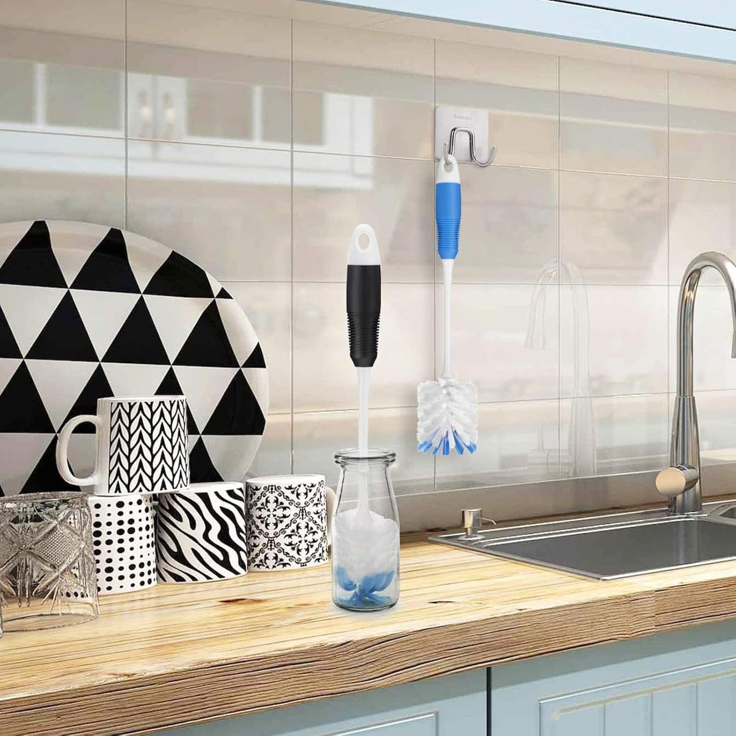 12 Pcs Shower Curtain Hooks and 2 Pack Bottle Cleaner Brushes