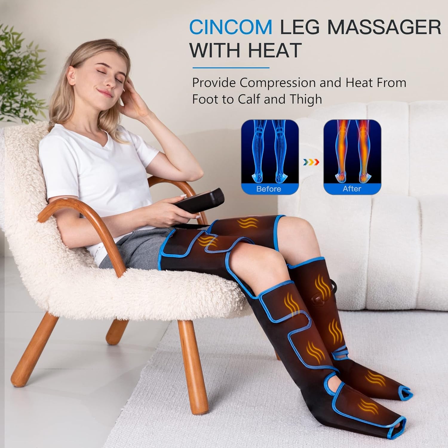 Leg Massager with Heat and Compression, Air Compression Leg Massager for Circulation and Pain Relief Muscles Relaxation Gifts FSA - HSA