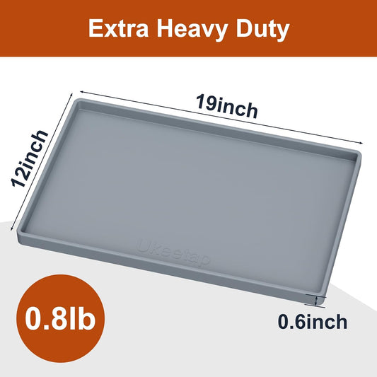 19” X 12” Heavy Duty Waterproof Silicone Mat with Raised Edge, BPA Free Non-Slip Dog & Cat Food Mat, Feeding Mat for Food and Water Bowls, Spill Proof Mat to Protect Floors, Gray