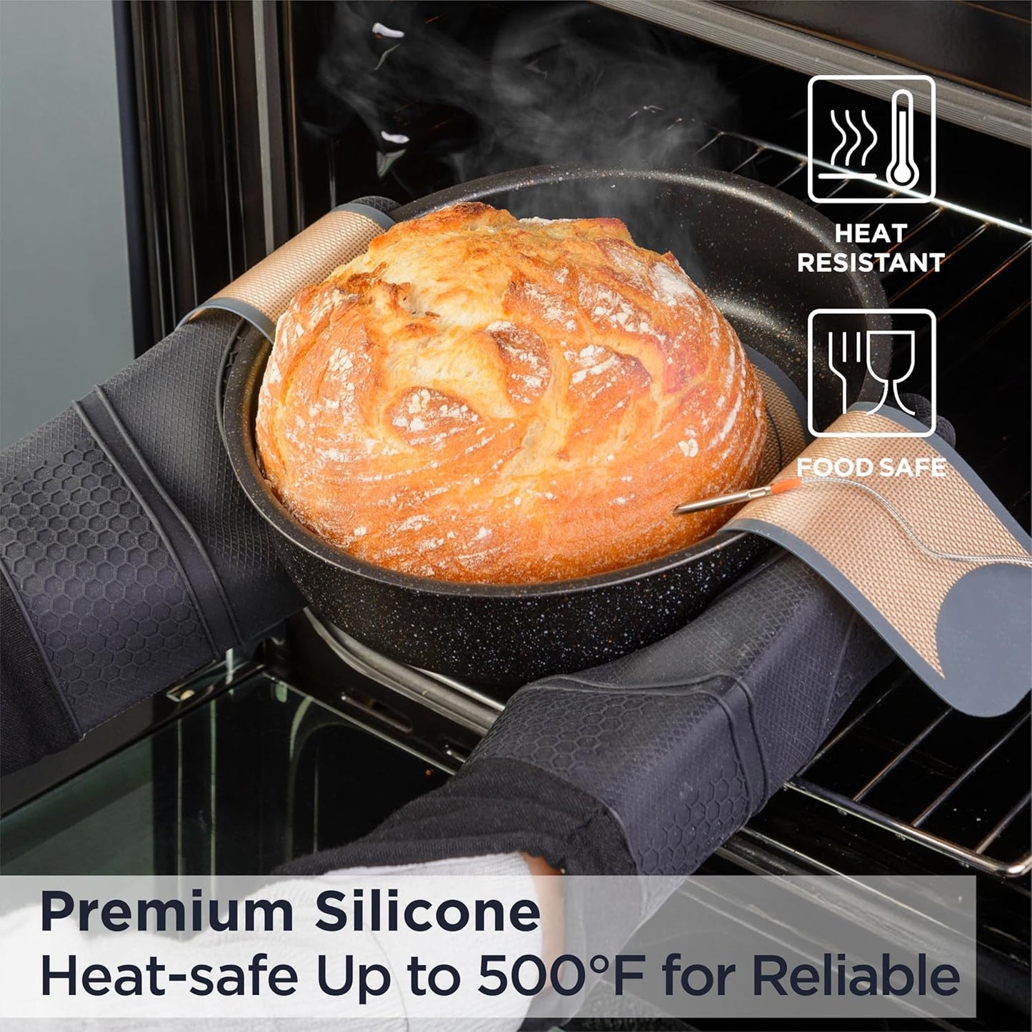 Silicone Bread Sling for Dutch Oven, 2PCS - Heat Resistant, Nonstick & Reusable Bread Baking Mat, Silicone Baking Mat for Bread Making, Durable & Easy-To-Clean Sourdough Bread Baking Supplies