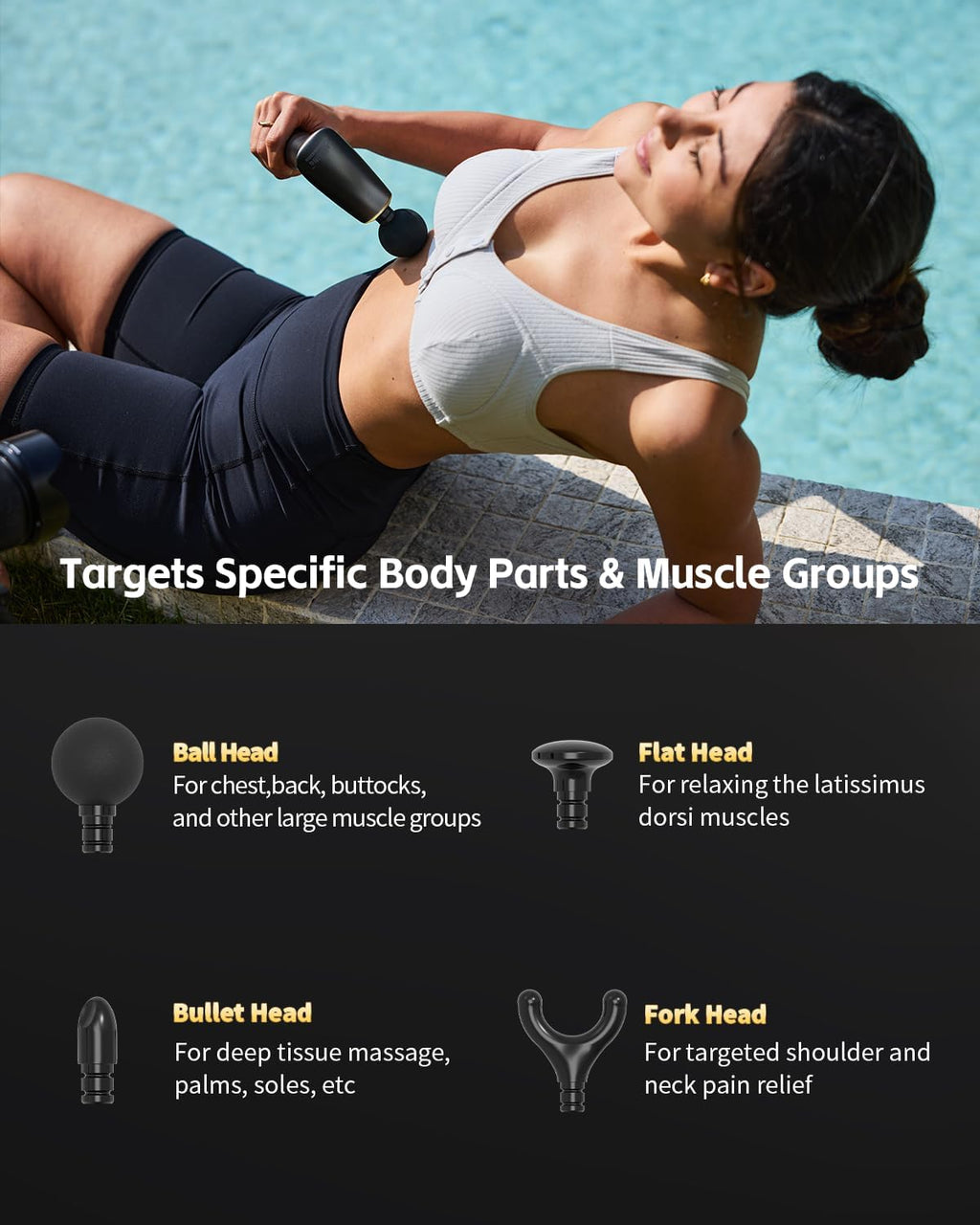 2-In-1 Detachable Percussion Massage Gun with Extension Handle, Back Massager for Pain Relief Deep Tissue Muscle Massager for Arm Shoulder Lower Back Thigh Waist, Gifts for Women, FSA-HSA Eligible