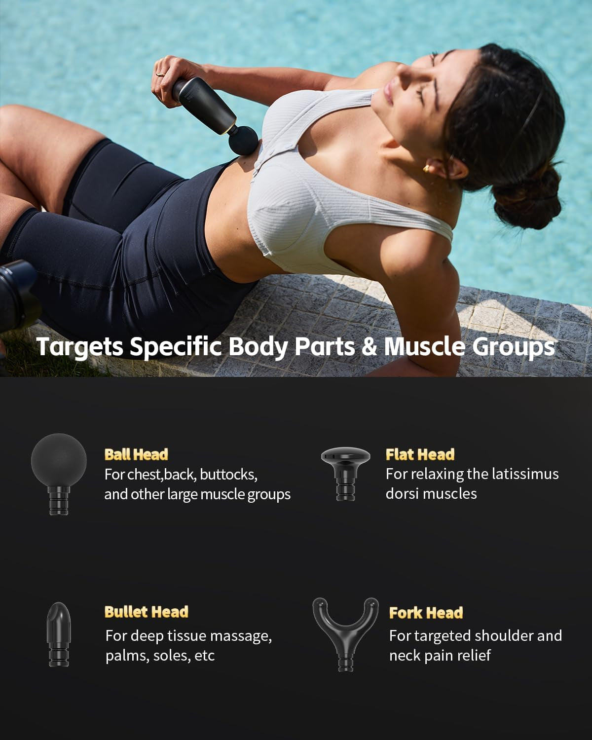 2-In-1 Detachable Percussion Massage Gun with Extension Handle, Back Massager for Pain Relief Deep Tissue Muscle Massager for Arm Shoulder Lower Back Thigh Waist, Gifts for Women, FSA-HSA Eligible