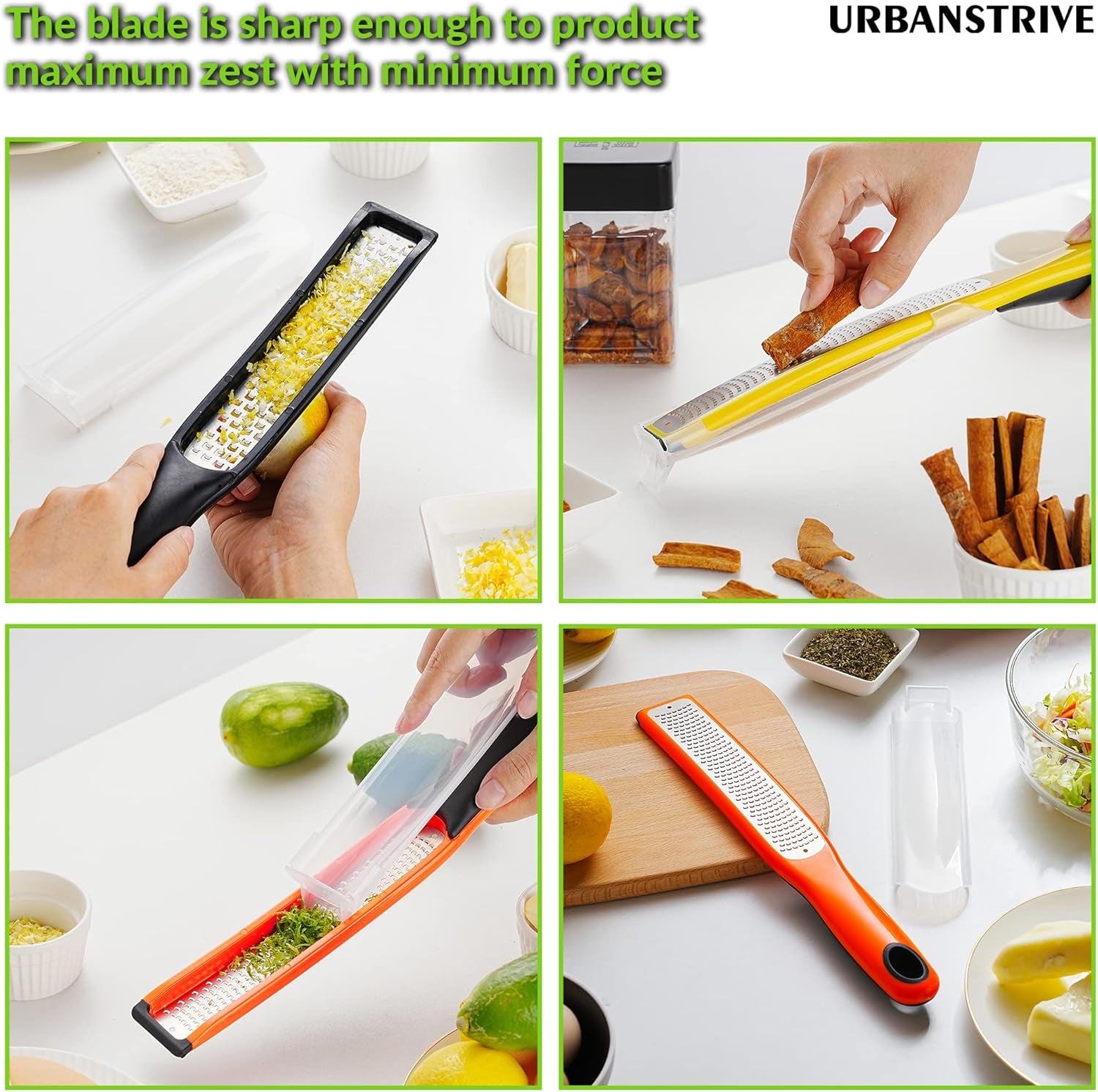 Cheese Grater with Handle, Lemon Zester Graters for Kitchen Stainless Steel, Hand Grater for Ginger Garlic Nutmeg Chocolate Fruits Vegetables, Sharp, Non-Slip Handle & Foot, Black