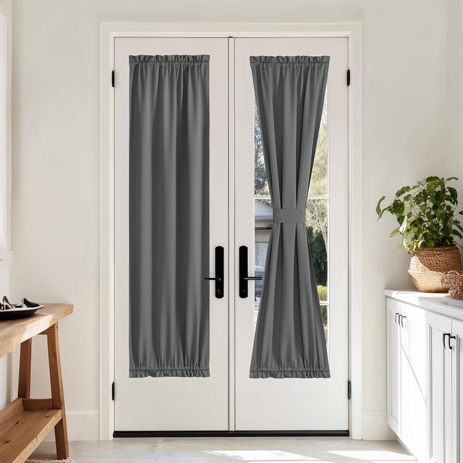 100% Blackout Door Curtain for Window, Privacy French Front Door Shade Thermal Insulated Window Covering for Kitchen Living Room Bedroom, 1 Panel, Grey, 25" W X 72" L