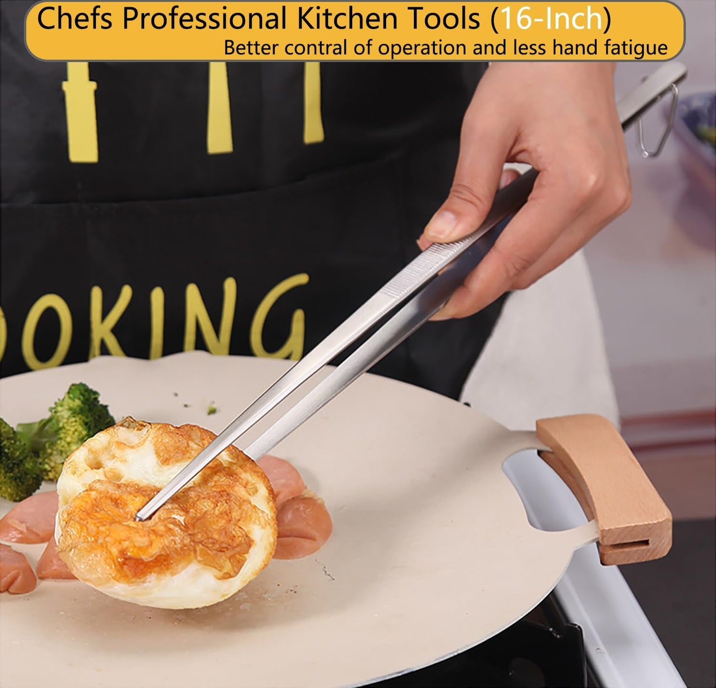 16-Inch Kitchen Tweezers Fine Tweezer Tongs Extra-Long Stainless Steel Cooking Tweezers (Point-Tips)