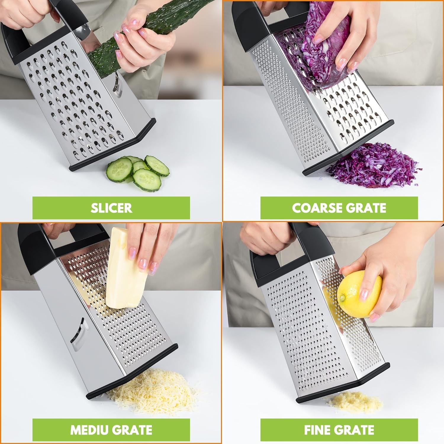 Cheese Grater with Container Box Grater Stainless Steel Graters for Kitchen Cheese Shredder Parmesan Shredder Kitchen Gadgets Kitchen Tools Kitchen Gifts for Chef Dishwasher Safe Zester