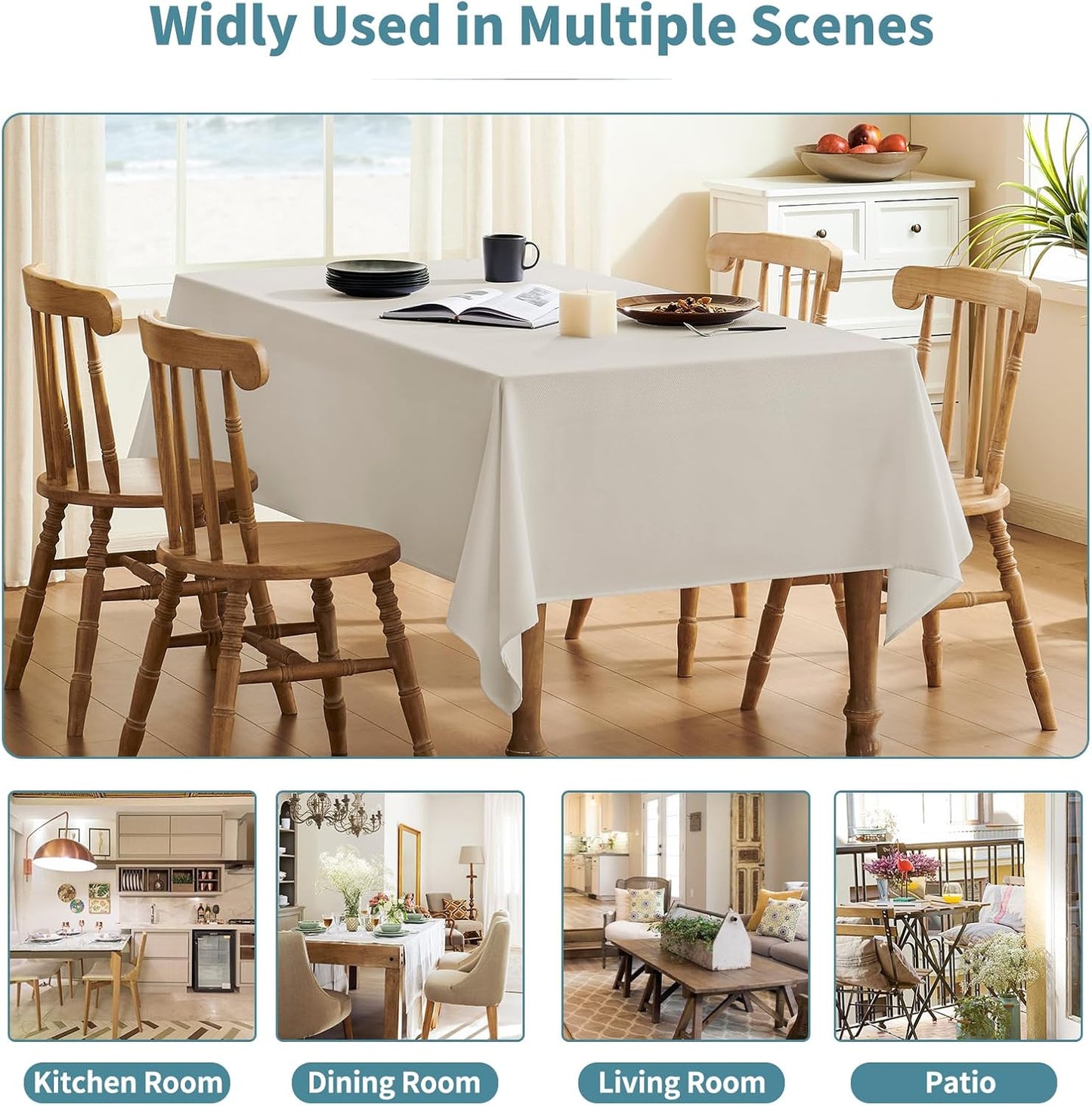 Textured Tablecloth Rectangle Waterproof Table Cloth, Washable Table Cover Wrinkle Free Fabric Tabletop Decoration for Kitchen, Dining, Wedding, Parties, 60 X 84 Inch, Ivory