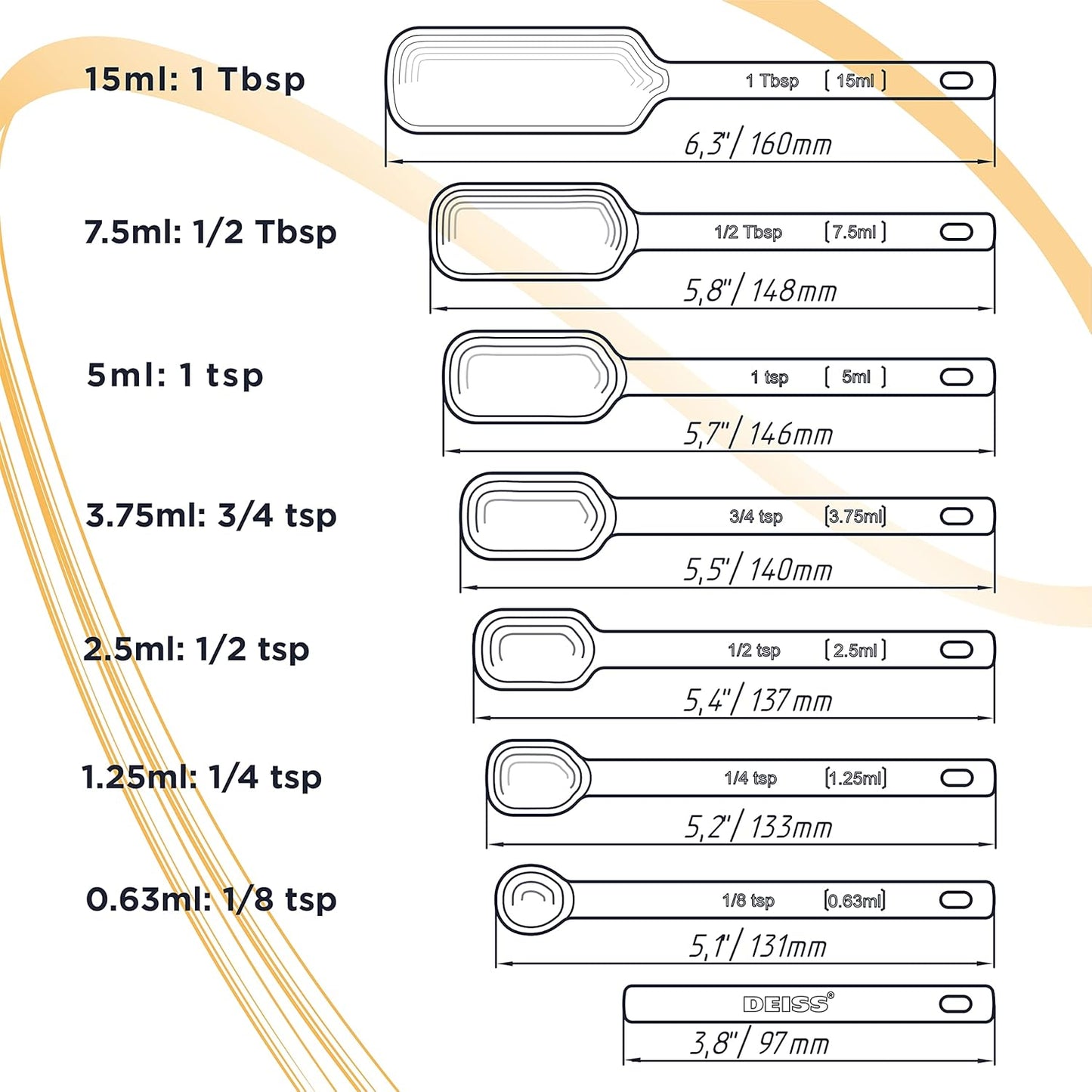 PRO Heavy Duty Stainless Steel Measuring Spoons for Cooking Spices Dry or Liquid Ingredients Fits in Spice Jar Adjustable Measuring Spoon Set of 7 Measuring with Leveler Measuring Spoons Set