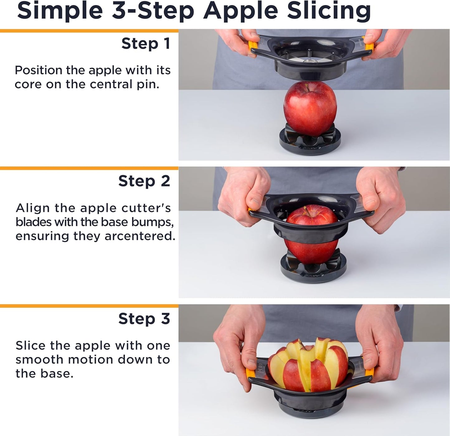 LUX 4.25 Inch Apple Slicer and Corer with Cutting Base, Stainless Steel 8-Slice Apple Cutter, Dishwasher Safe Apple Cutter Slicer, Large Apple Slicer - Perfect for Apple Slices & Sliced Apples