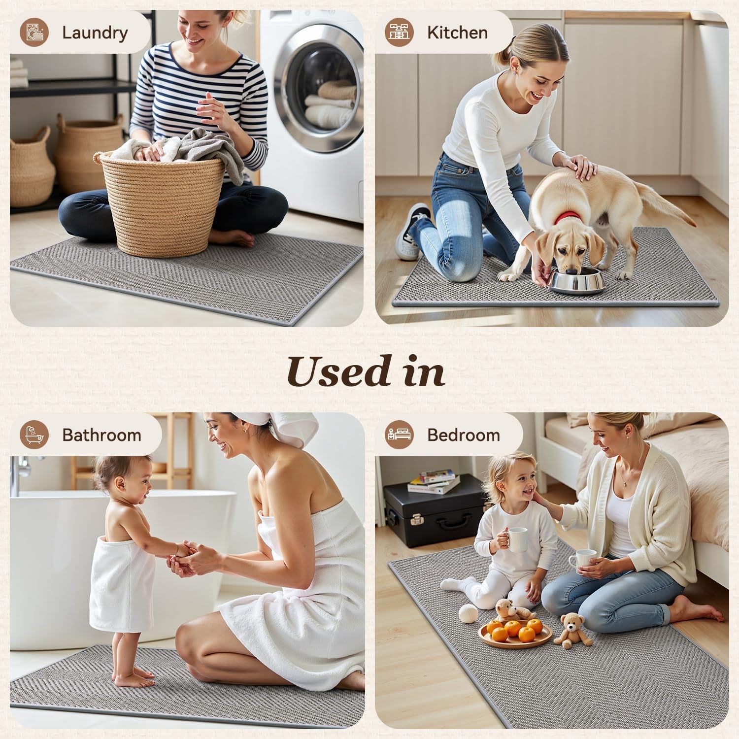 Kitchen Rugs-Non Slip Washable Kitchen Mats for Floor-Absorbent and Easy to Clean Rugs for Kitchen in Front of Sink, Laundry, Office, Home, 17"*30", Grey