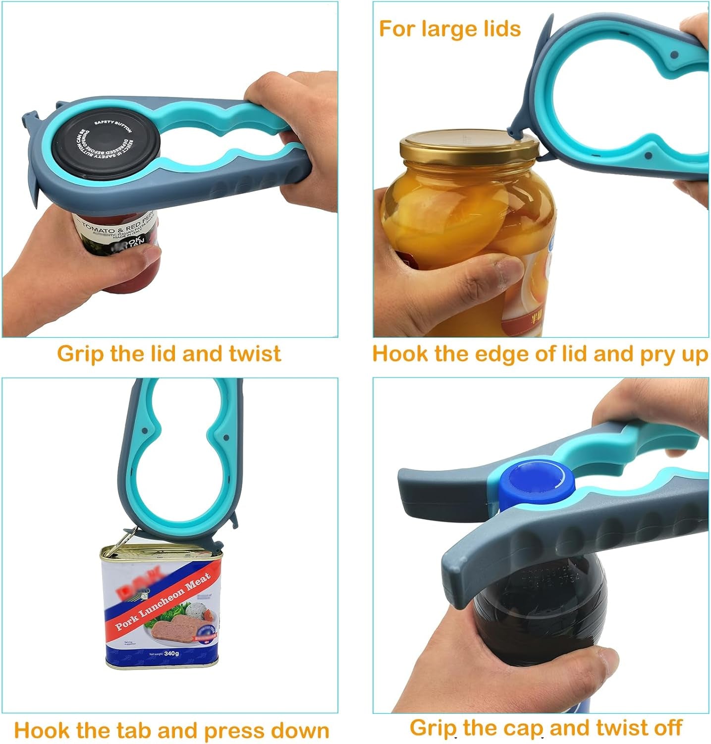 Jar Opener Bottle Opener and Can Opener for Weak Hands, Seniors with Arthritis and Anyone with Low Strength, Mutil Jar Opener Get Lids off Easily (Blue and Grey)