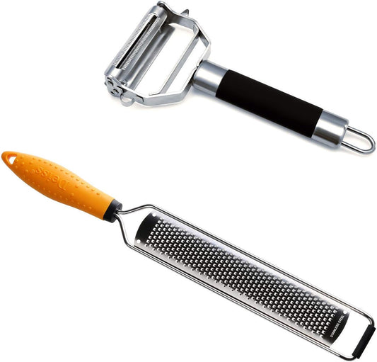 PRO Zester & Grater and Dual Julienne & Vegetable Peeler - Non-Slip Comfortable Handle - Amazing Tools for Making Delicious Salads and Veggie Noodles - 2 Item Bundle