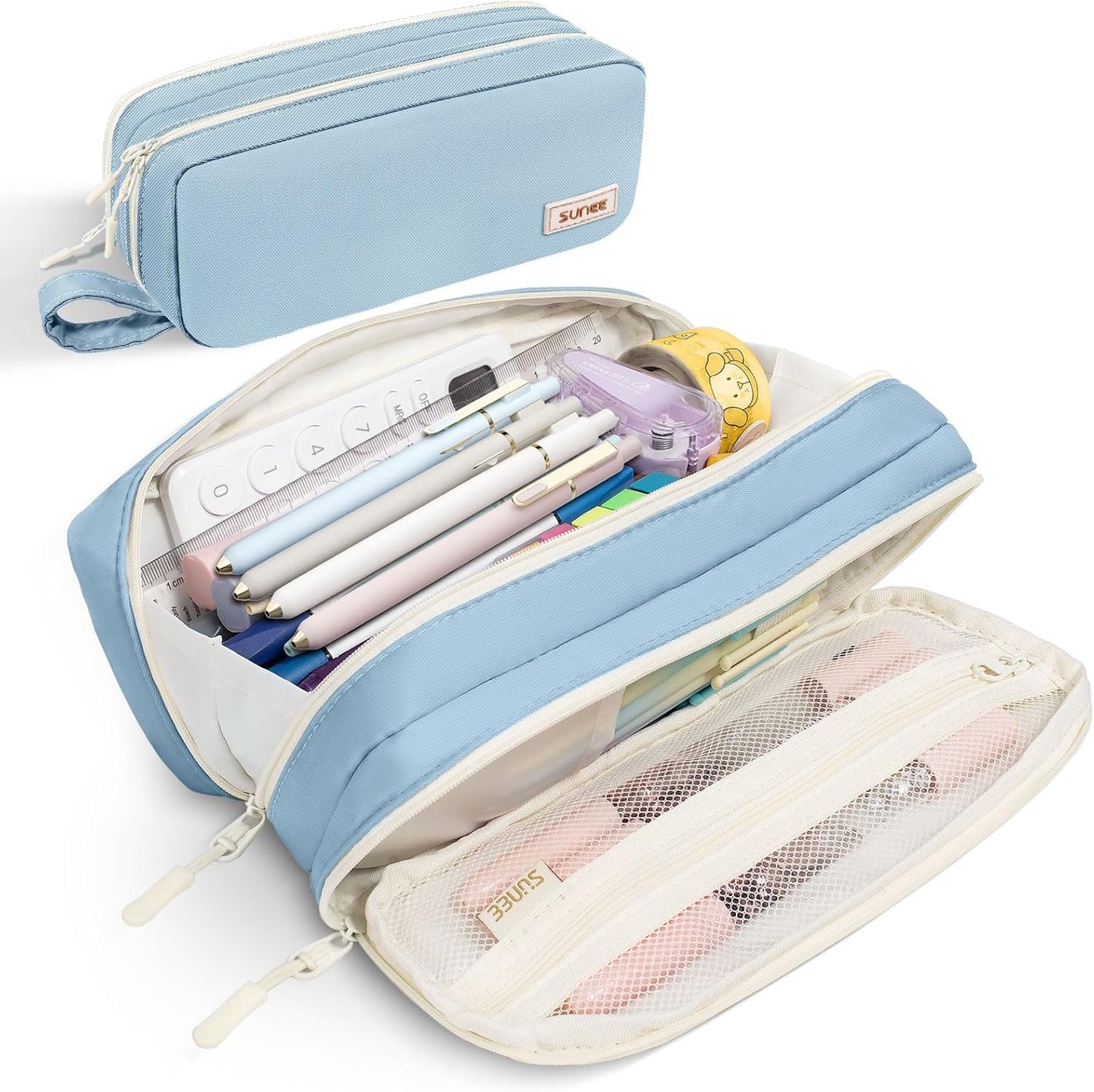 Pencil Case, Large Capacity Pencil Pouch, Aesthetic Pen Bag Office Stationery Organizer Simple Sturdy Multifunctional for Teen Girls Women Men, Blue