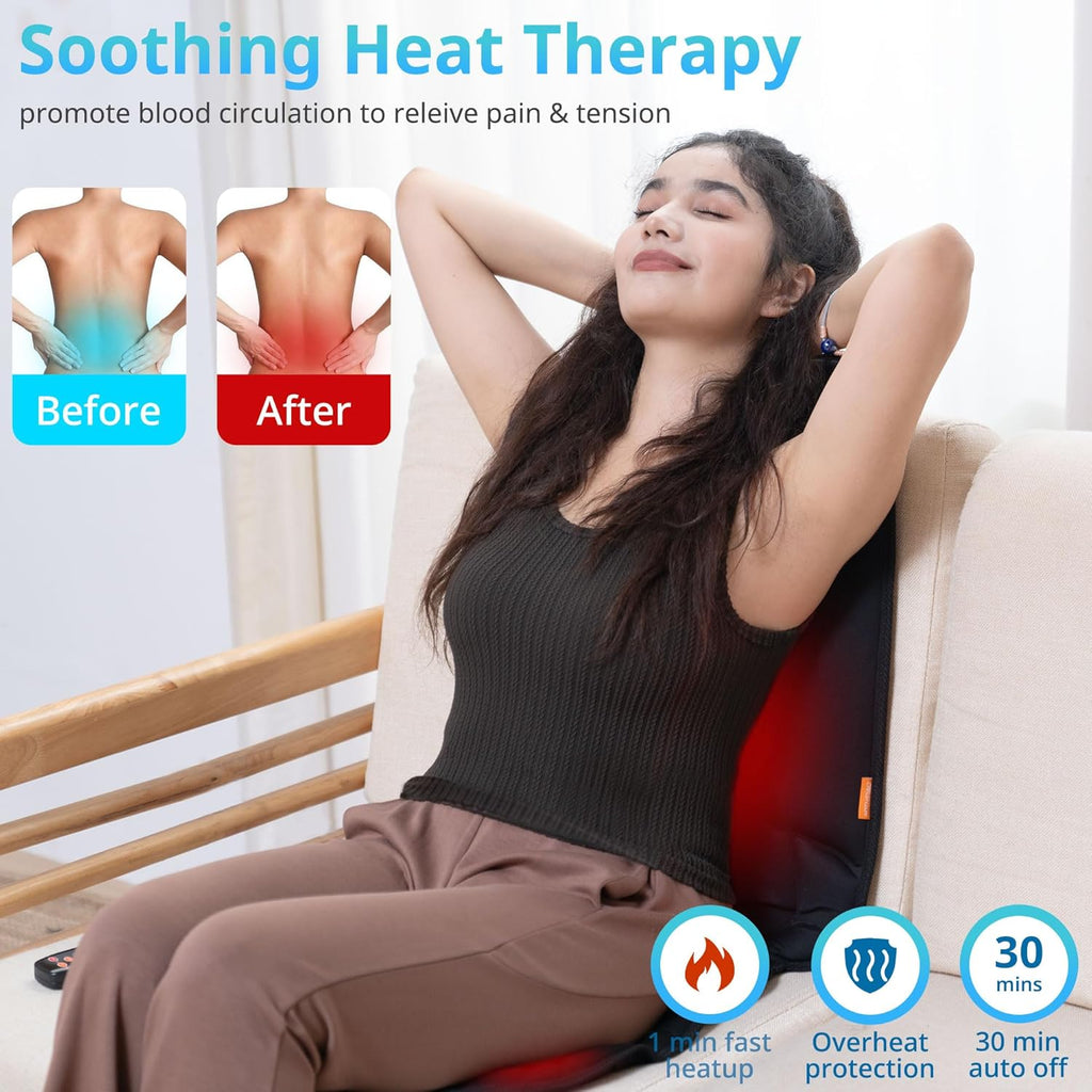 10 Vibration Motors, Massage Seat Cushion with Heat,Back Massager for Chair Back Massager Heated Seat Cover Massage Chair Pad for Pain Relief Home Office Use