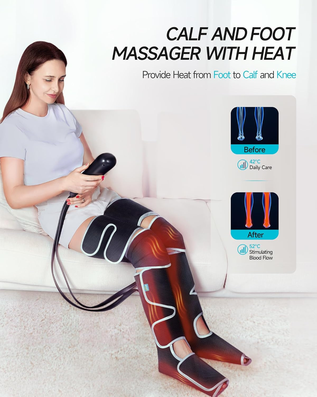 Leg Massager for Circulation and Pain Relief FSA, Gifts for Men Women Dad Mom, Leg Massager with Heat and Compression, 2 Heat 5 Modes 4 Intensities 4 Extenders