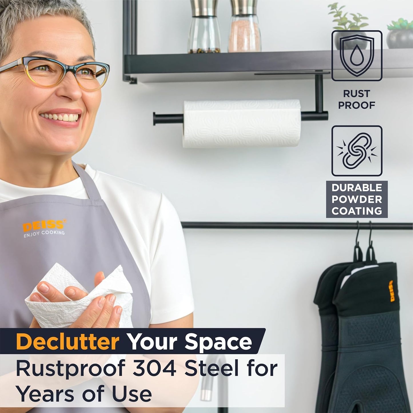 Pro Paper Towel Holder – under Cabinet, Wall Mount, or Countertop – Rust-Resistant Stainless Steel, One-Handed Tear Design, Space-Saving Paper Towel Dispenser, Towel Holder for Kitchen