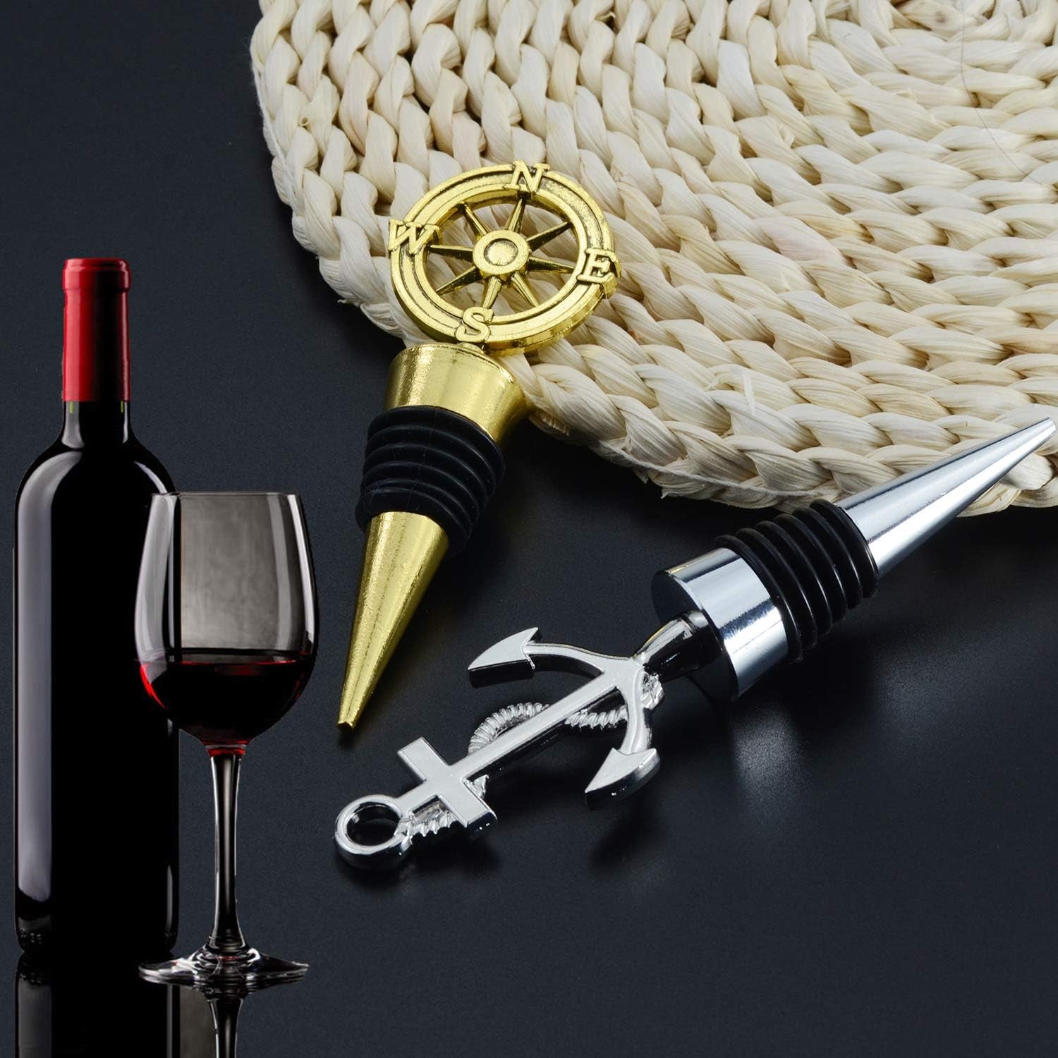 2 Pack Wine and Beverage Bottle Stoppers Stainless Steel Wine Stopper (Anchor and Rudder)