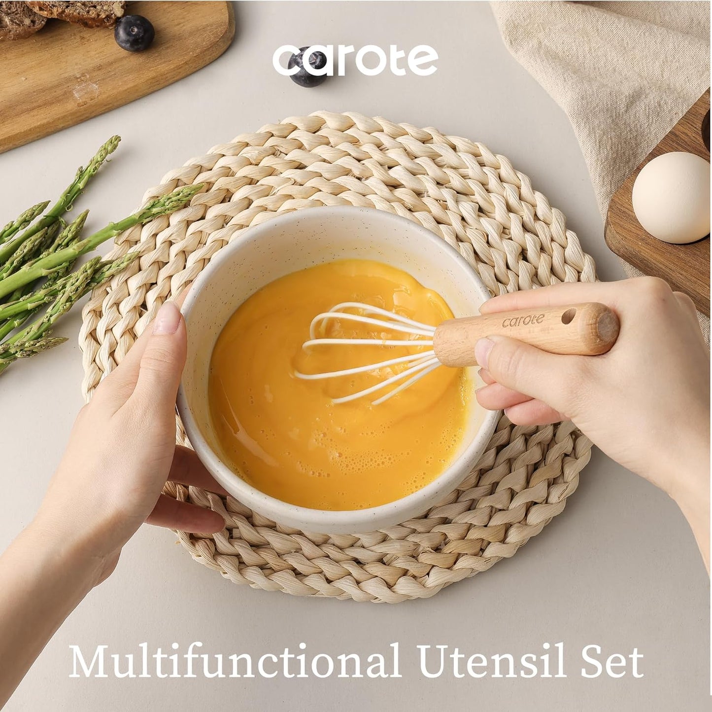 Silicone Cooking Utensils Set, Kitchen Utensils Set 10 Pcs for Cooking, BPA Free Spatula Set with Heat Resistant Wood Handles for Nonstick Cookware (Cream White)