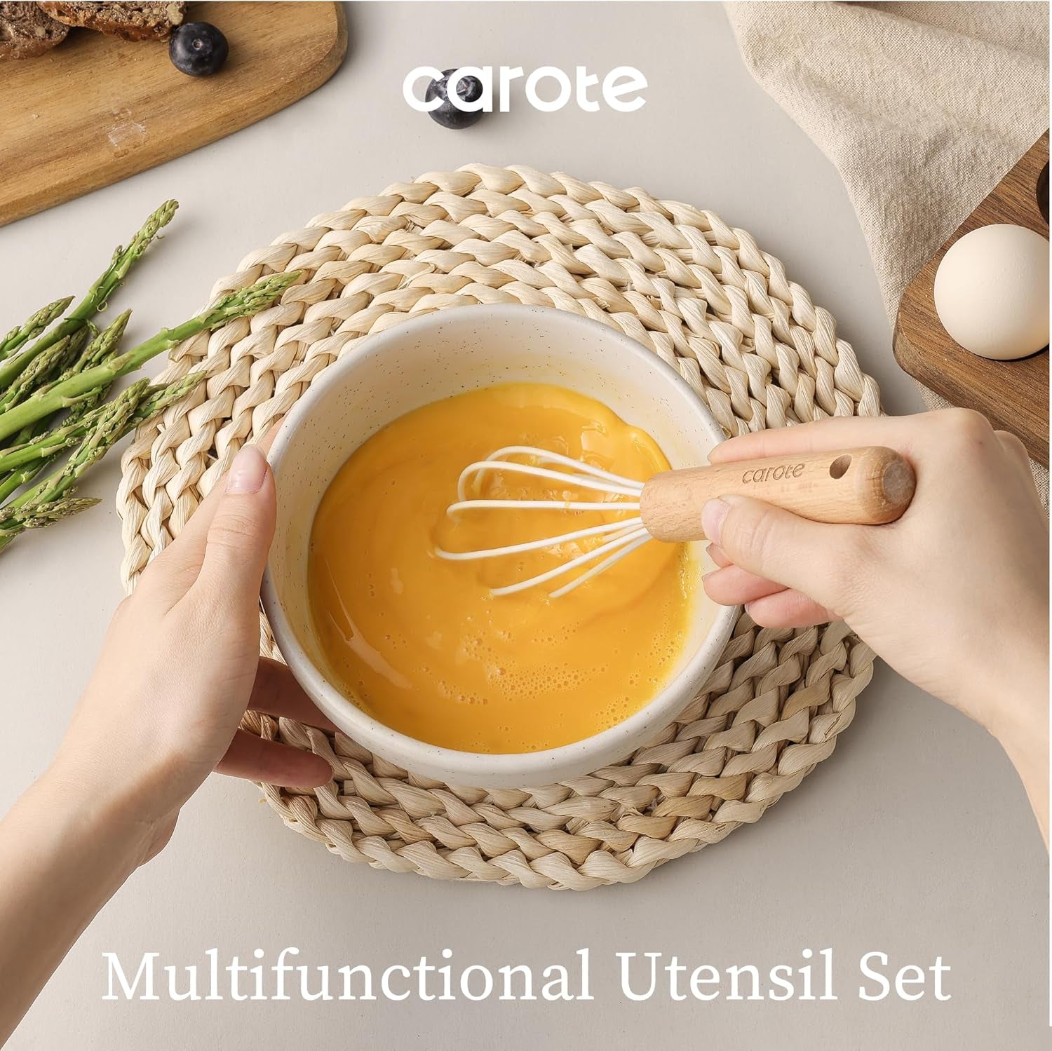 Silicone Cooking Utensils Set, Kitchen Utensils Set 10 Pcs for Cooking, BPA Free Spatula Set with Heat Resistant Wood Handles for Nonstick Cookware (Cream White)