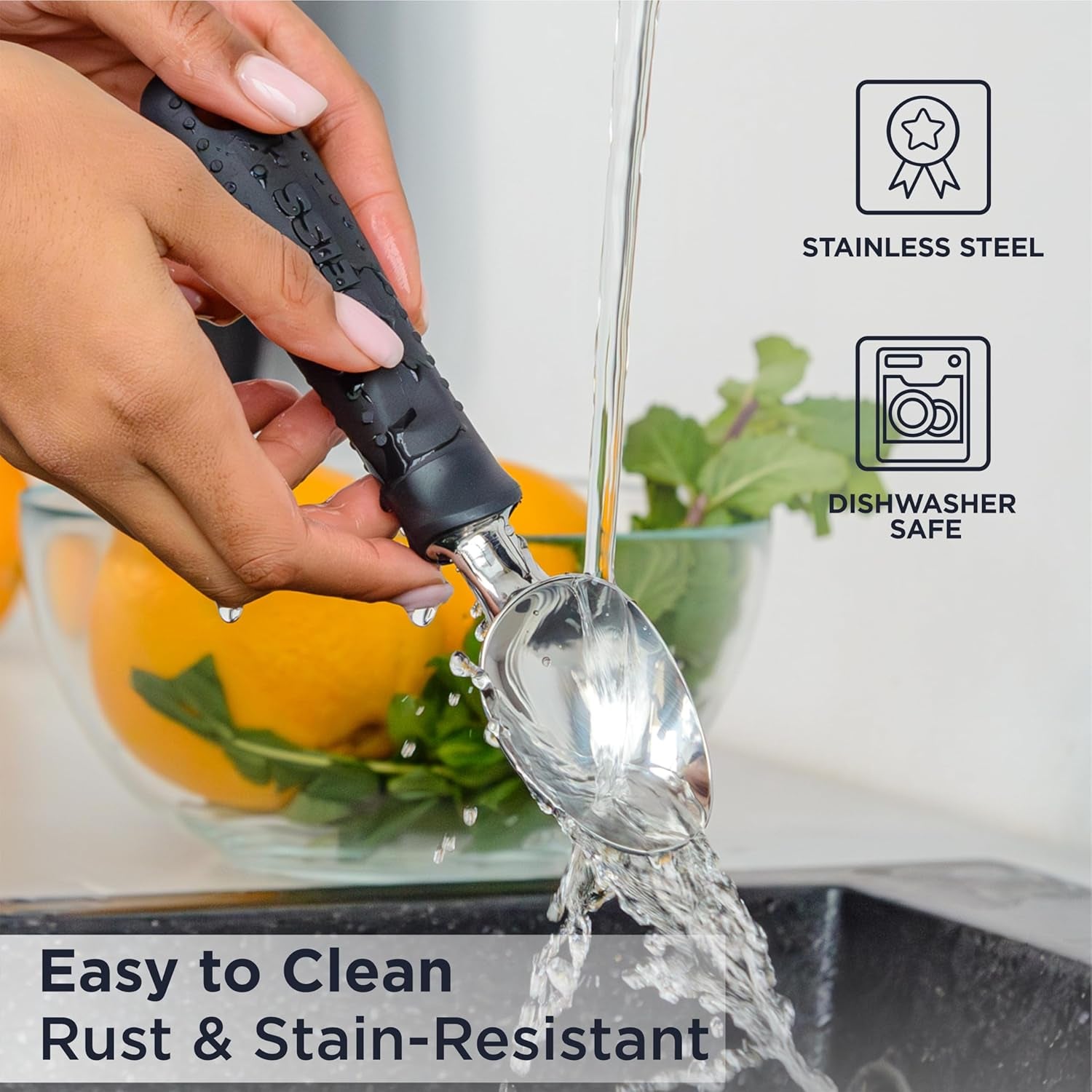 Pro Ice Cream Scoop, Stainless Steel with Soft Rubber Handle, Perfect Ergonomic Design for Easy Grip, Heavy Duty Ice Cream Scooper for Spooning Frozen Hard Gelato and Sorbet, Cookie Dough