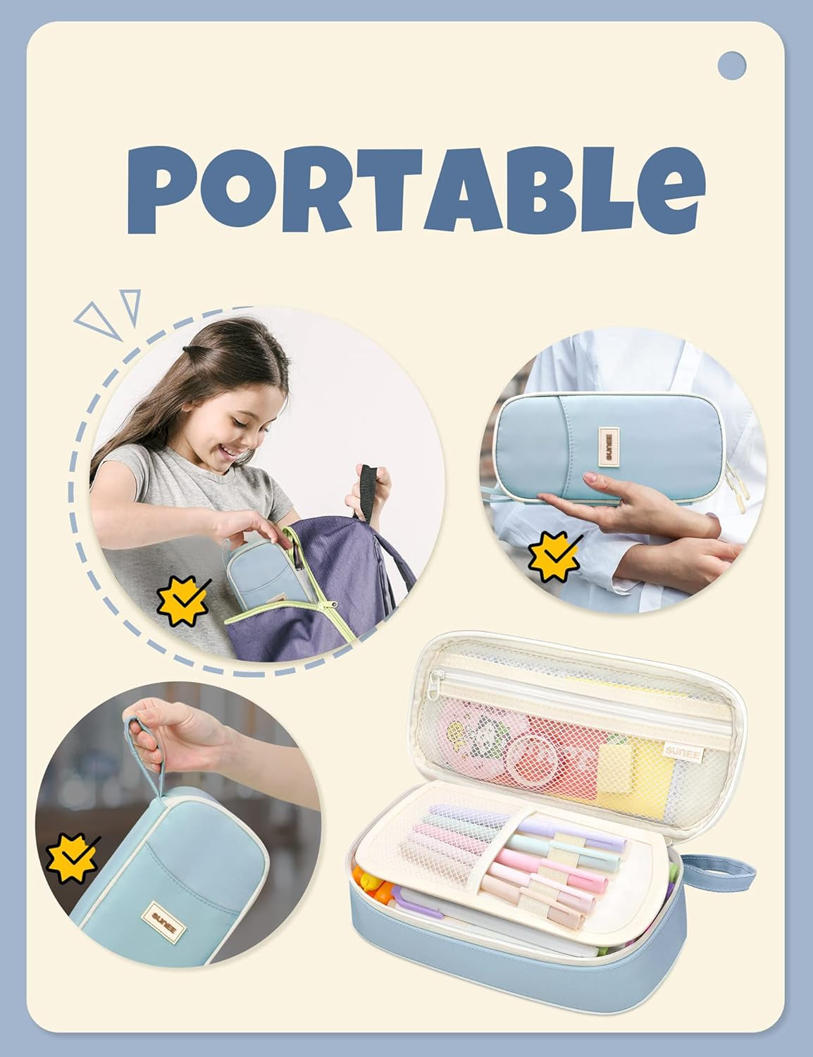 Cute Pencil Case, Aesthetic Pen Pouch, Colored Large Pencil Bag with Zipper, Kawaii Stationery Storage and Organizer, School Supplies for Teen and Adult Girls, Blue