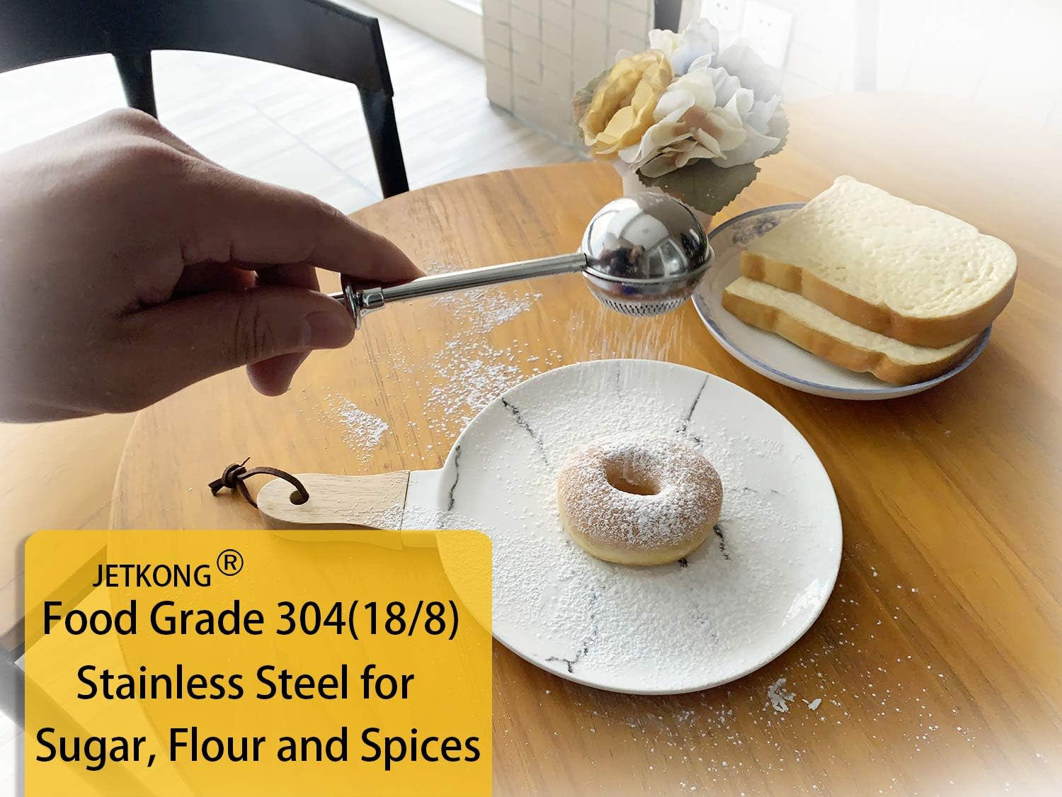 Powdered Sugar Shaker Duster Flour Dispenser Shaker with 18/8 Stainless Steel Spring-Operated Handle for Sugar Flour and Spices